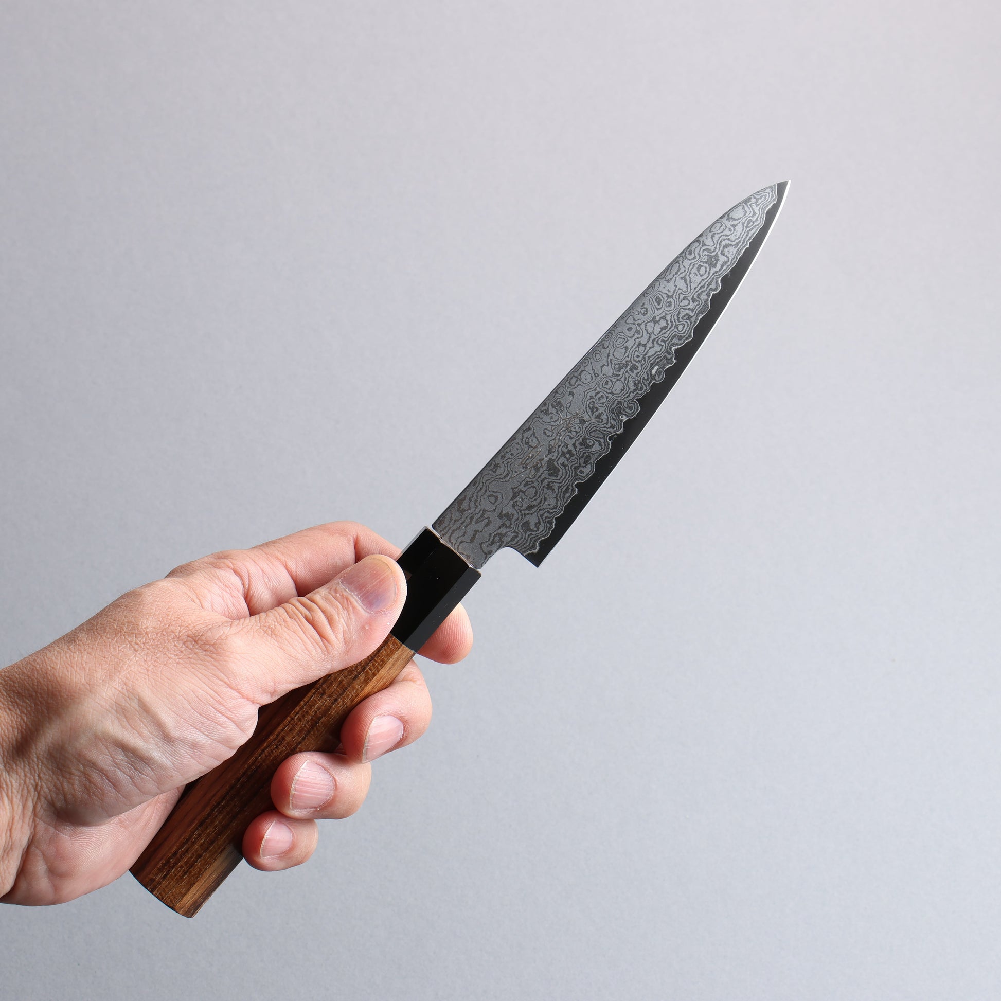 清助 V金10号 ダマスカス ペティーナイフ 120mm チーク (口輪:黒水牛)柄 - 清助刃物