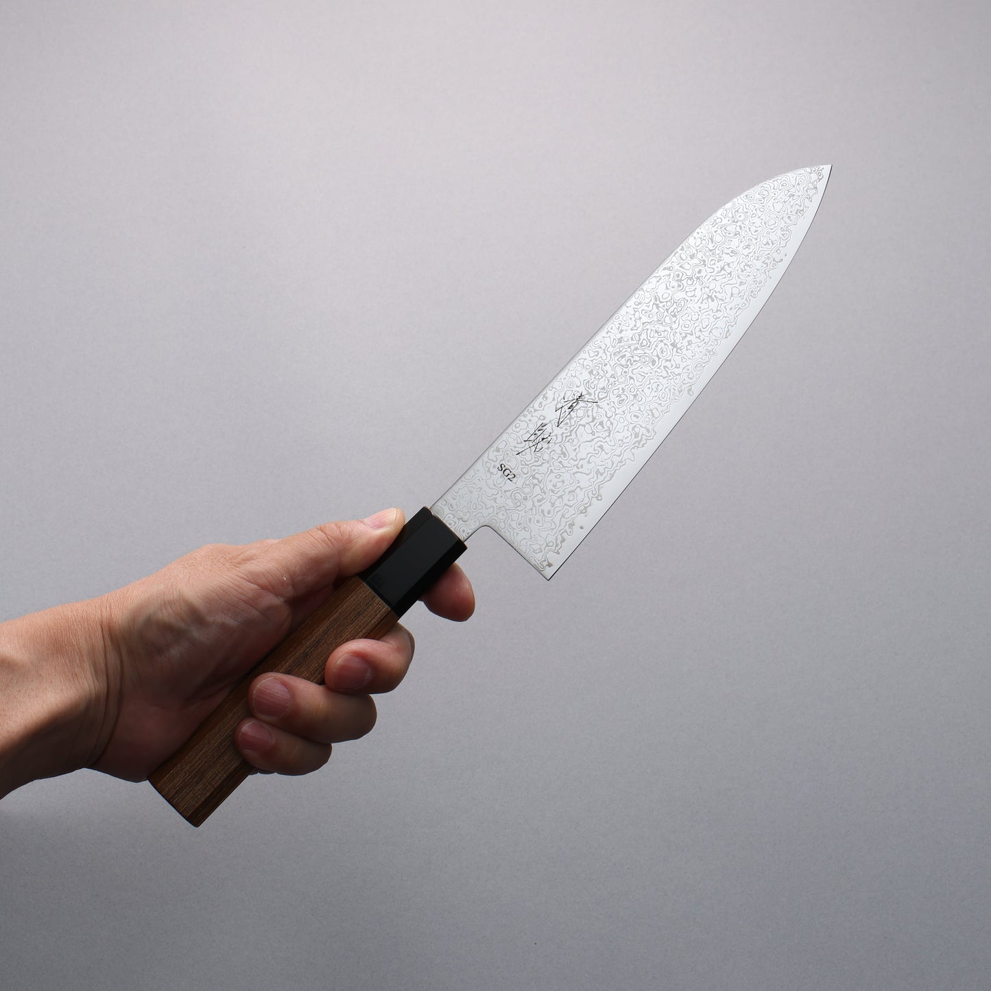 清助 SG2 ダマスカス 磨き仕上げ 三徳包丁 180mm チーク (口輪:黒水牛)柄 - 清助刃物