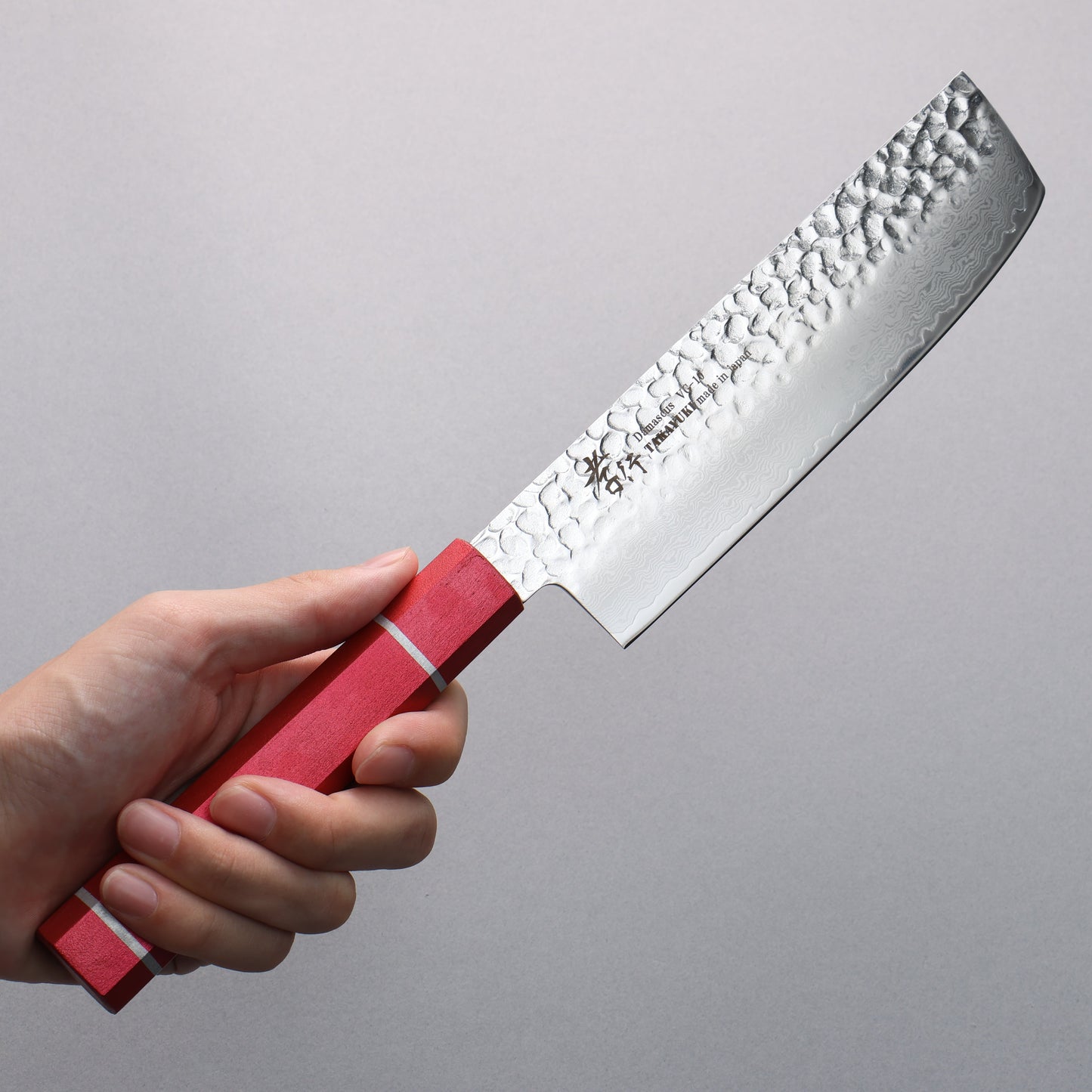 堺 孝行 V金10号 33層ダマスカス 菜切包丁 160mm 樫の木漆塗り(皇赤)柄 - 清助刃物