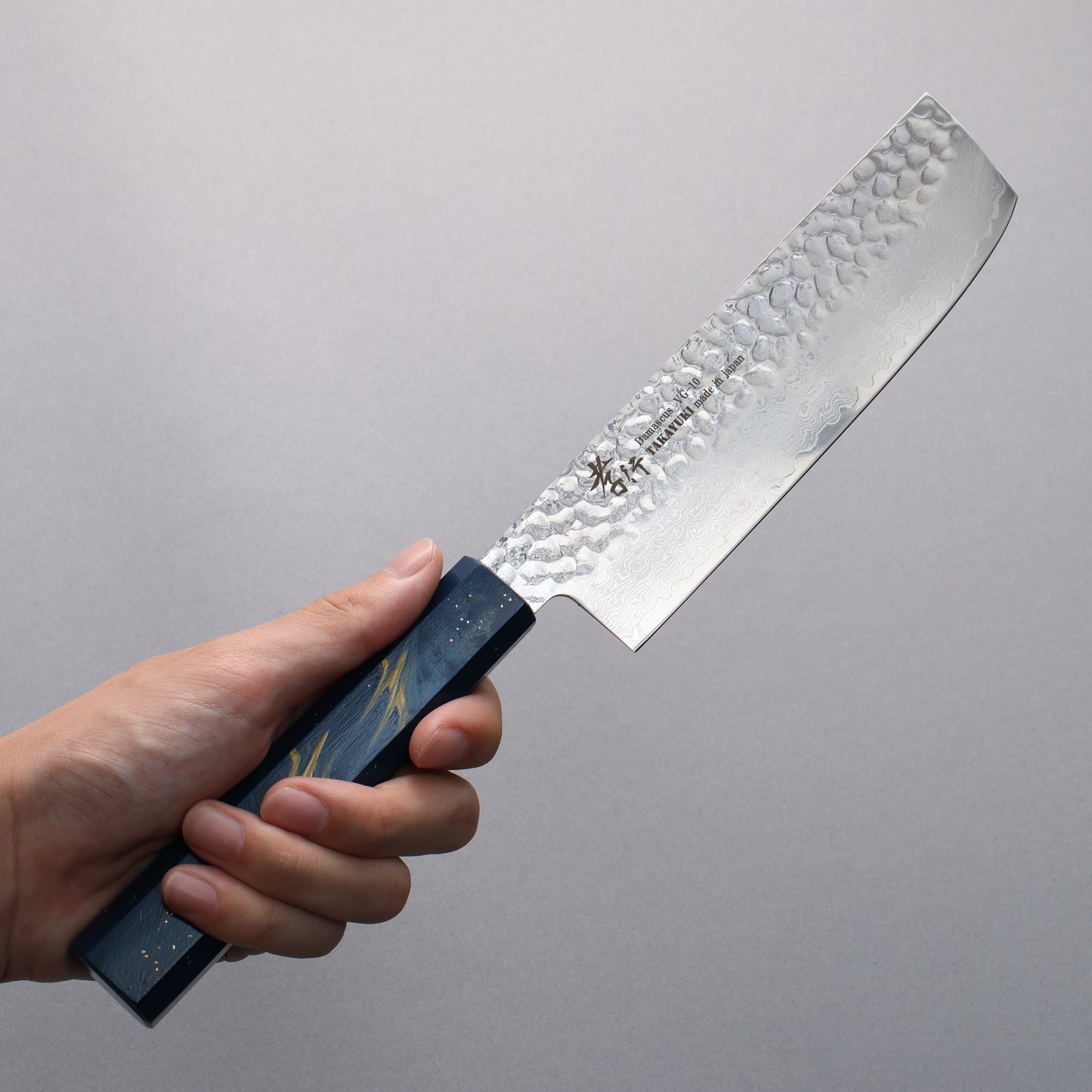 堺 孝行 V金10号 33層ダマスカス 菜切包丁 160mm 樫の木漆塗り(彩石)柄 - 清助刃物