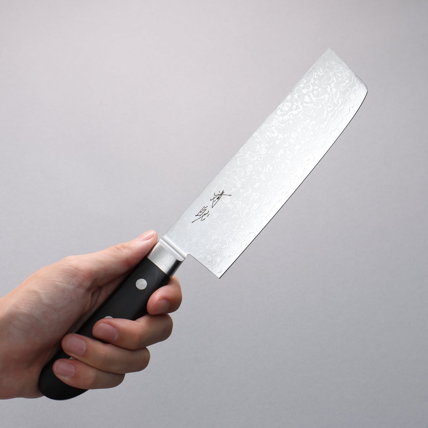 清助 V金10号 8層ダマスカス 磨き仕上げ 菜切包丁 165mm 黒合板柄 - 清助刃物