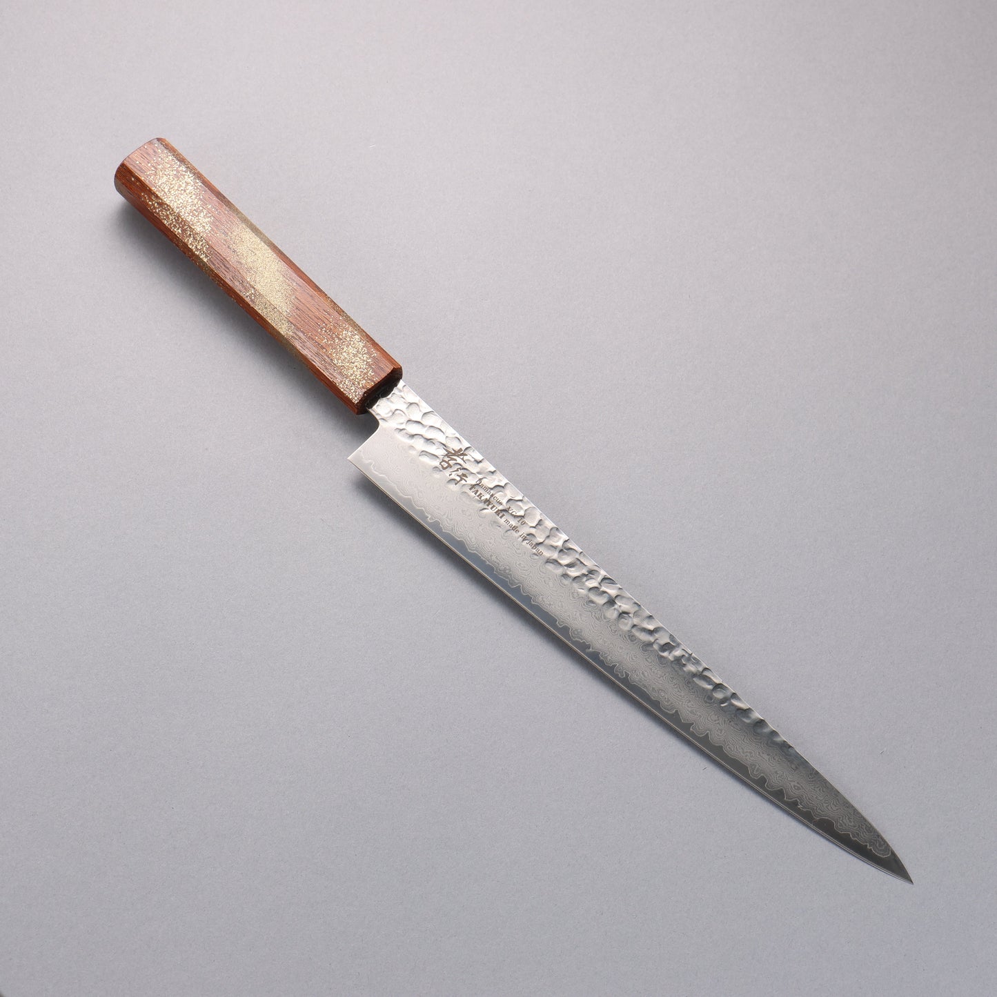 堺 孝行 V金10号 33層ダマスカス 筋引包丁 240mm 樫の木漆塗り(星連)柄 - 清助刃物