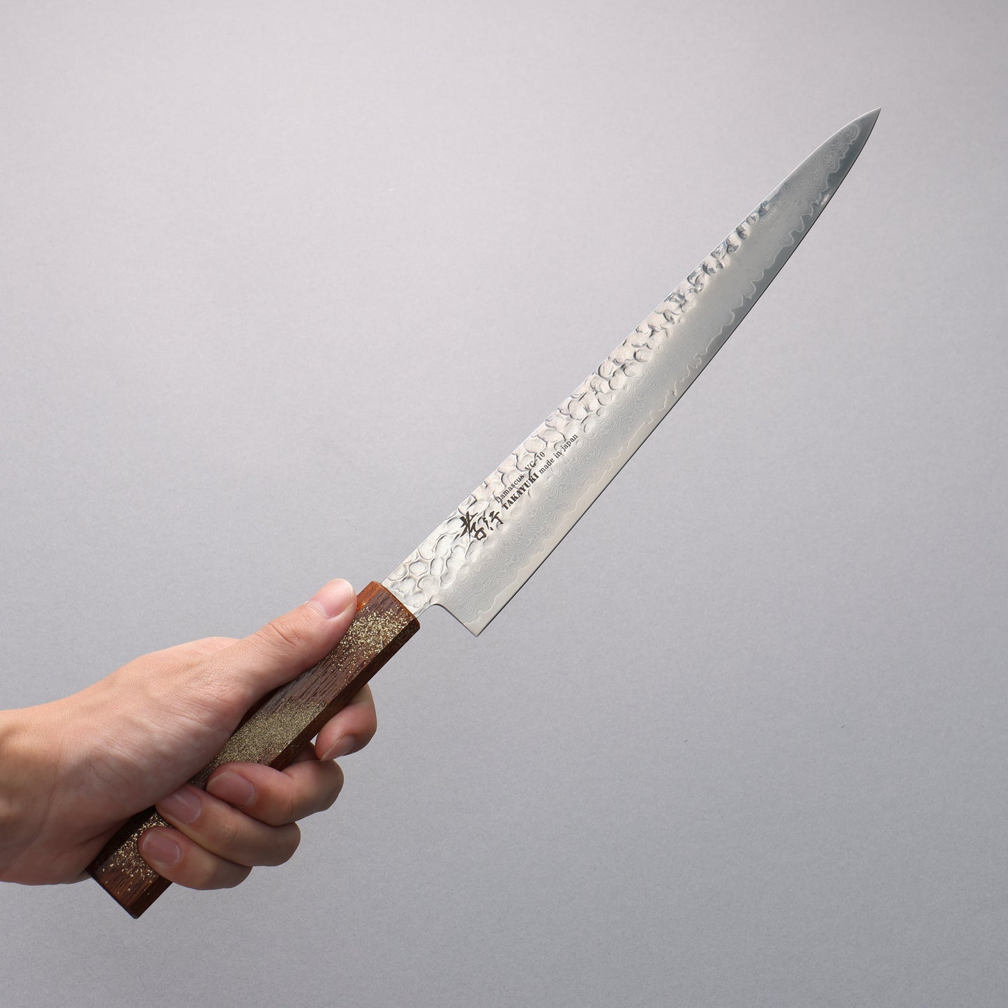 堺 孝行 V金10号 33層ダマスカス 筋引包丁 240mm 樫の木漆塗り(星連)柄 - 清助刃物