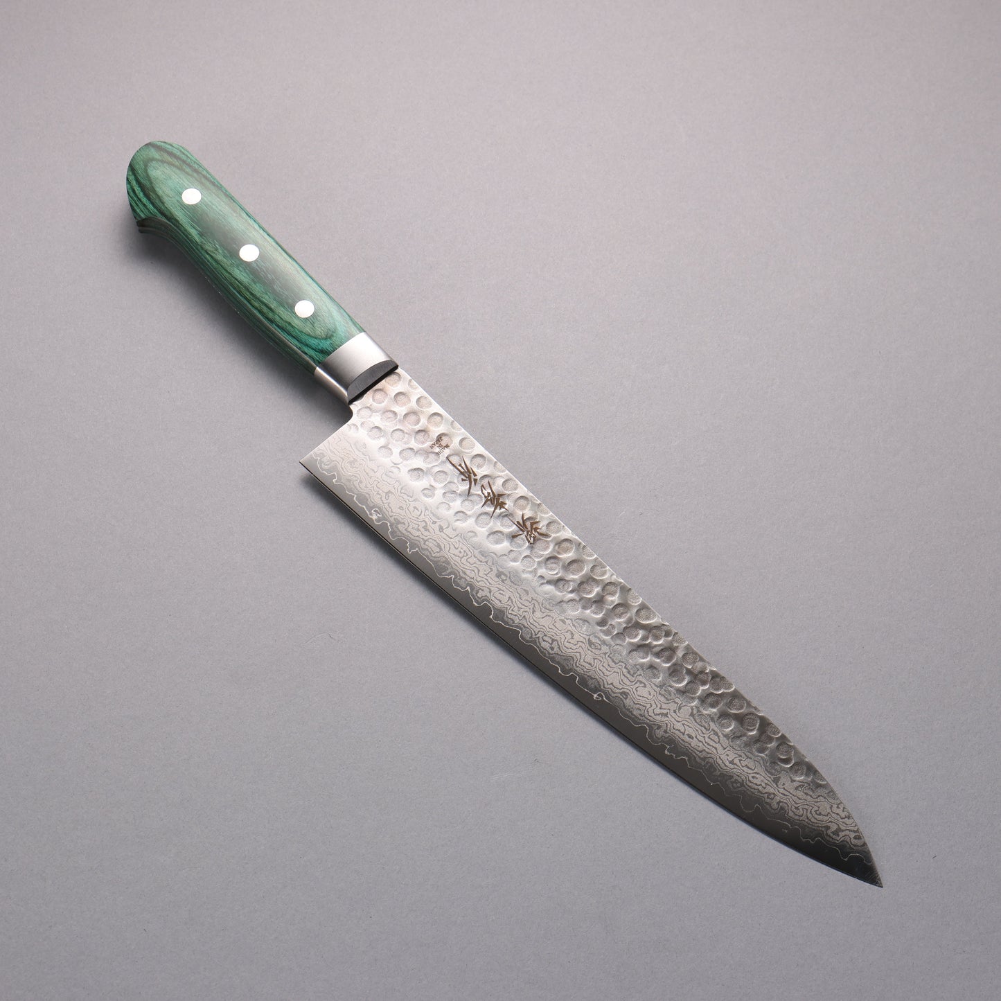 堺 孝行 V金10号 17層ダマスカス 牛刀包丁 240mm 緑合板柄 - 清助刃物