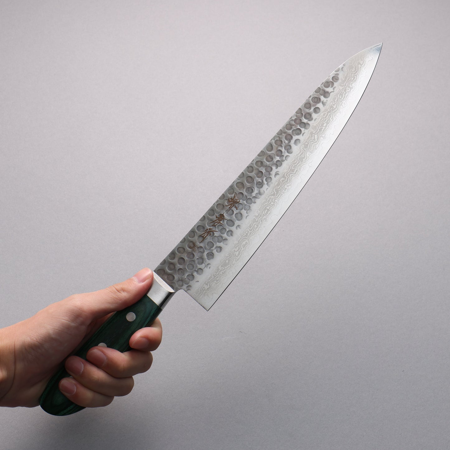 堺 孝行 V金10号 17層ダマスカス 牛刀包丁 240mm 緑合板柄 - 清助刃物