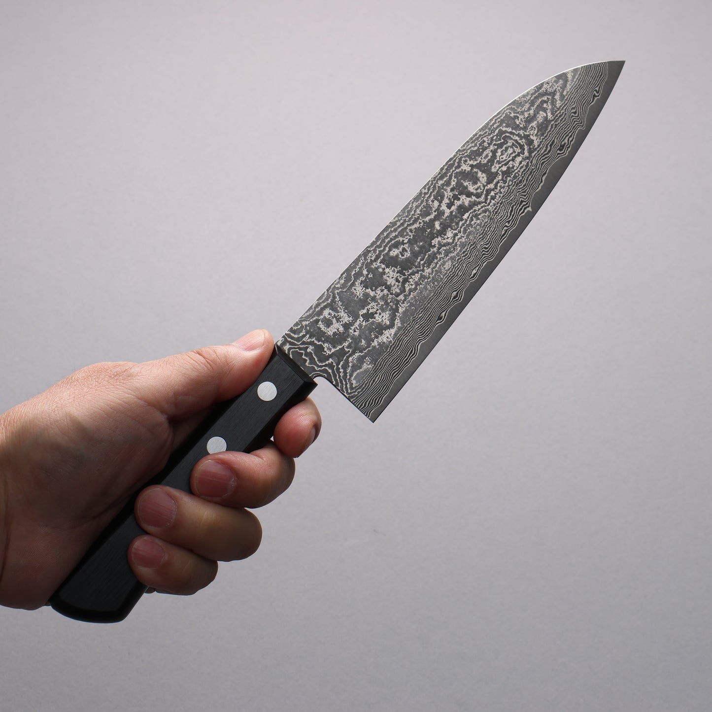 山本 直 V金10号 黒ダマスカス 三徳包丁 170mm 黒合板柄 - 清助刃物