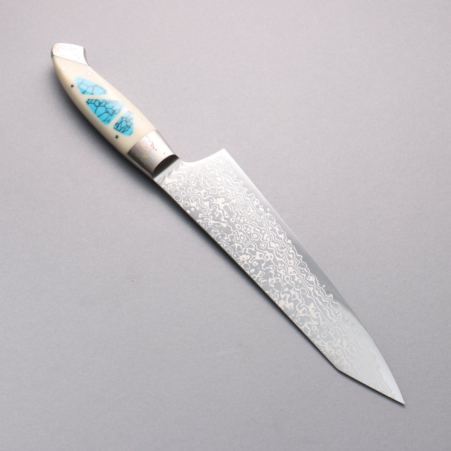 佳人 ZDP189 ダマスカス 磨き仕上げ 切付牛刀包丁 210mm コーリアン ターコイズインレイ柄 - 清助刃物