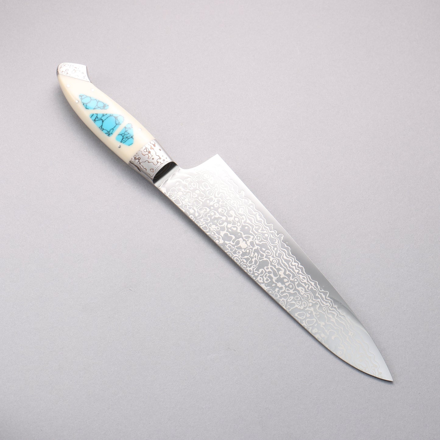 佳人 ZDP189 ダマスカス 磨き仕上げ 牛刀包丁 210mm コーリアン ターコイズインレイ柄 - 清助刃物