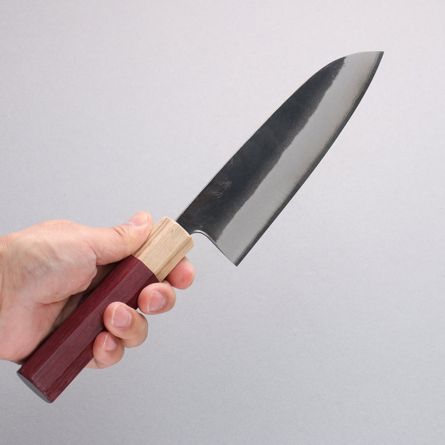 清助 青ニ鋼 黒仕上げ 三徳包丁 170mm パープルハート (口輪:樫)柄 - 清助刃物