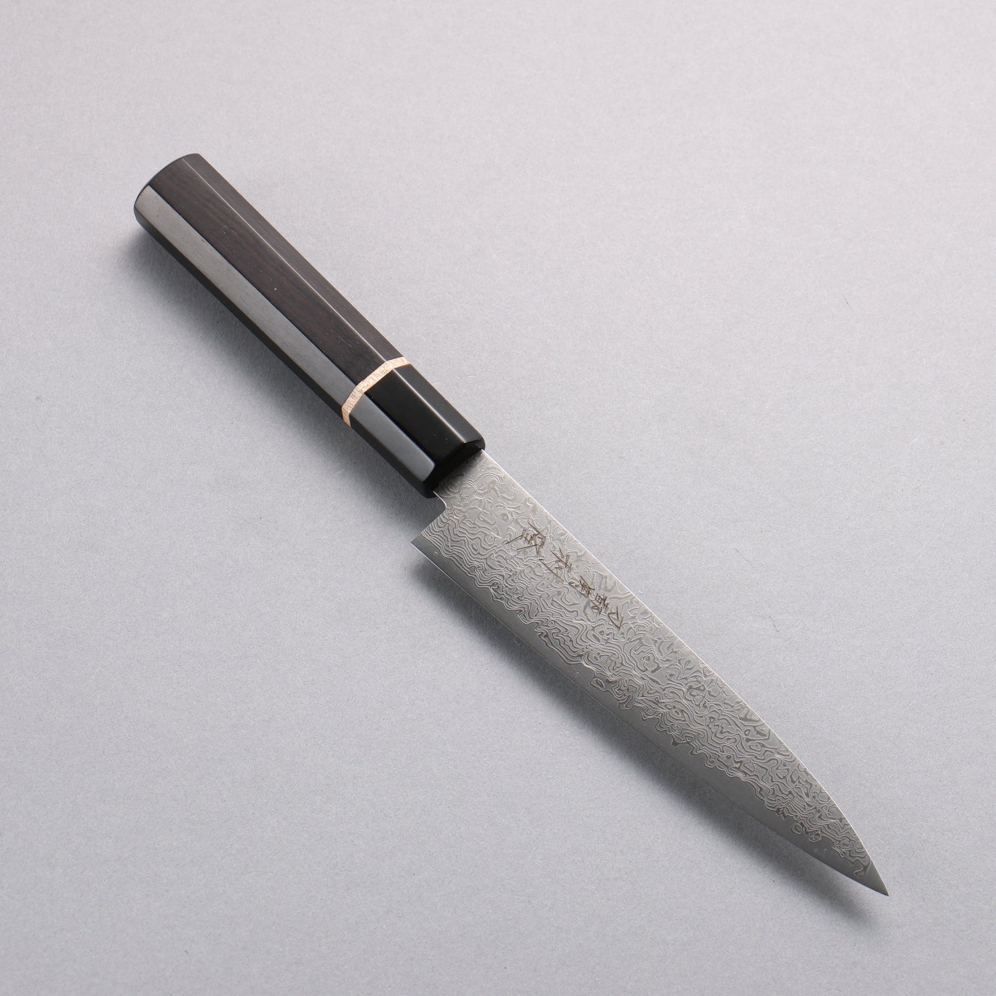 利隆 清助 V金10号 65層ダマスカス ペティーナイフ 135mm 黒檀 (メープルリング 水牛口輪)柄 - 清助刃物