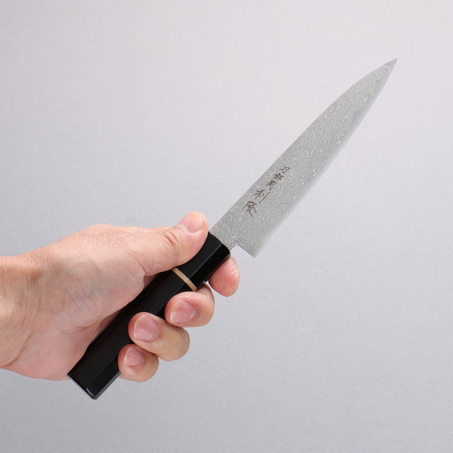 利隆 清助 V金10号 65層ダマスカス ペティーナイフ 135mm 黒檀 (メープルリング 水牛口輪)柄 - 清助刃物