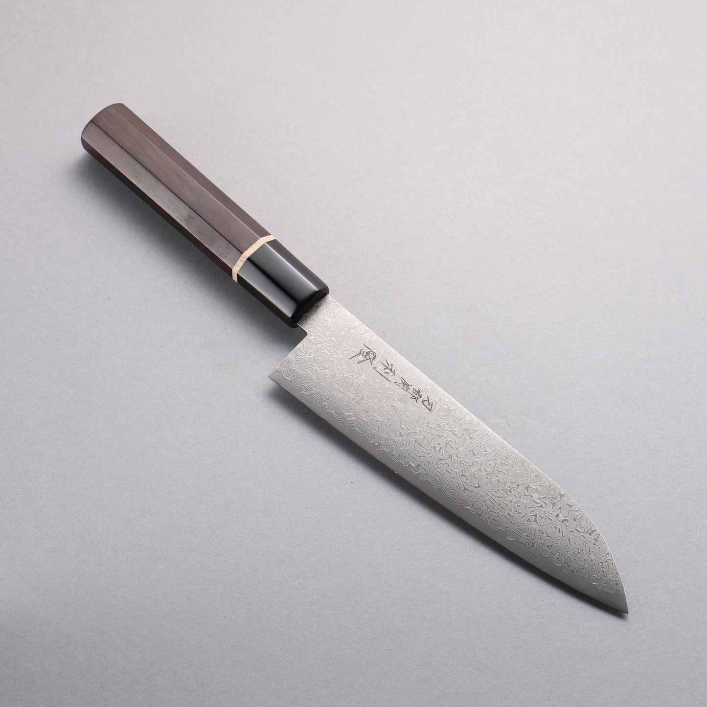 利隆 清助 V金10号 65層ダマスカス 三徳包丁 180mm 黒檀 (メープルリング 水牛口輪)柄 - 清助刃物