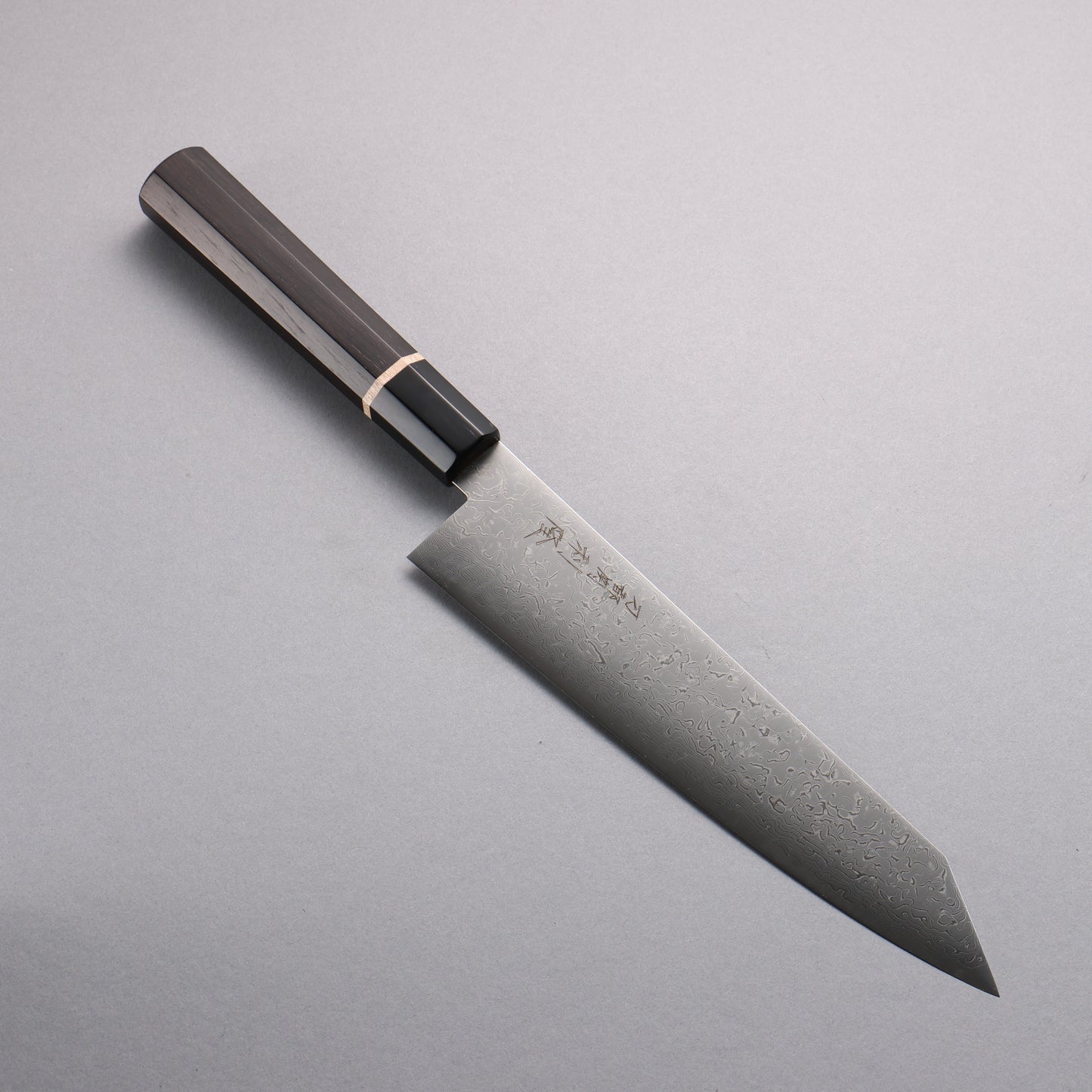 利隆 清助 V金10号 65層ダマスカス 切付牛刀包丁 210mm 黒檀 (メープルリング 水牛口輪)柄 - 清助刃物
