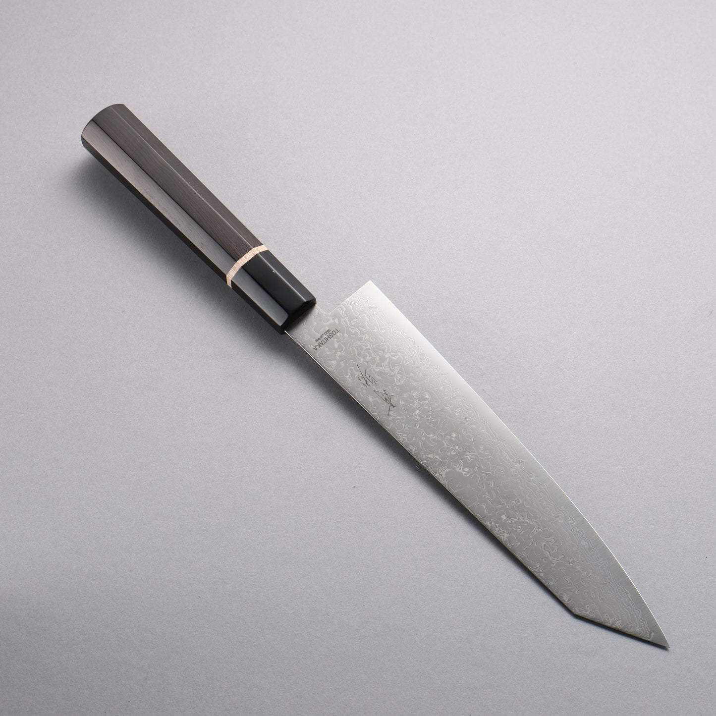 利隆 清助 V金10号 65層ダマスカス 切付牛刀包丁 210mm 黒檀 (メープルリング 水牛口輪)柄 - 清助刃物