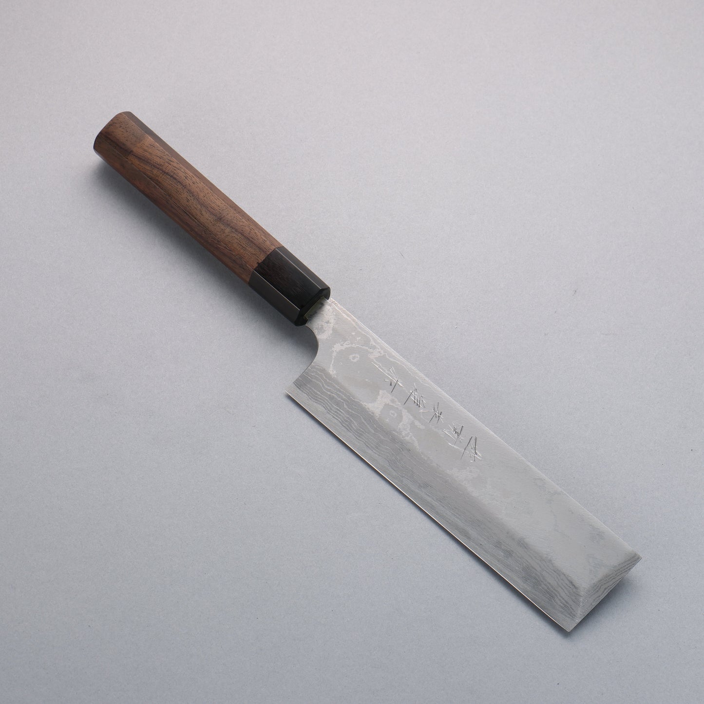 北岡 英雄 青ニ鋼 ダマスカス 角型薄刃包丁 180mm 紫檀柄 - 清助刃物