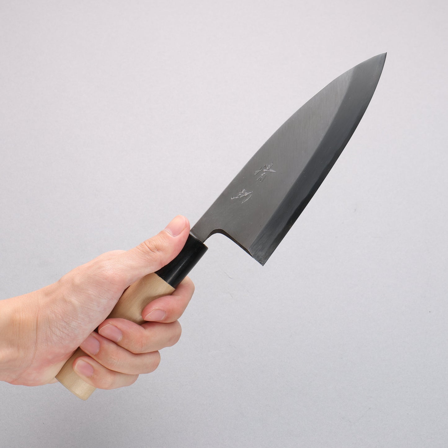 清助 白ニ鋼 霞研 出刃包丁 朴柄 - 清助刃物