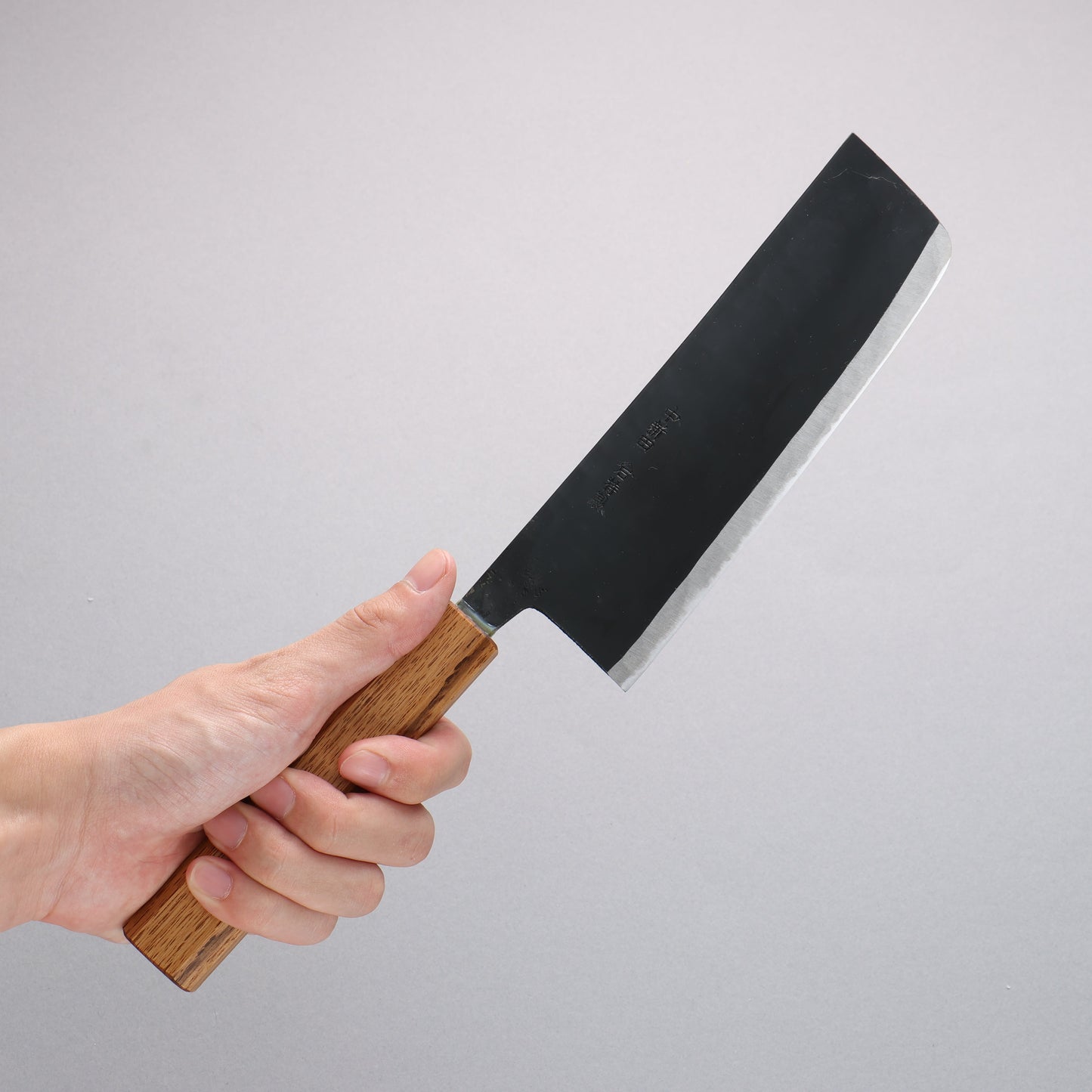 中新田 白ニ鋼 黒仕上げ 菜切包丁 165mm 樫柄 - 清助刃物
