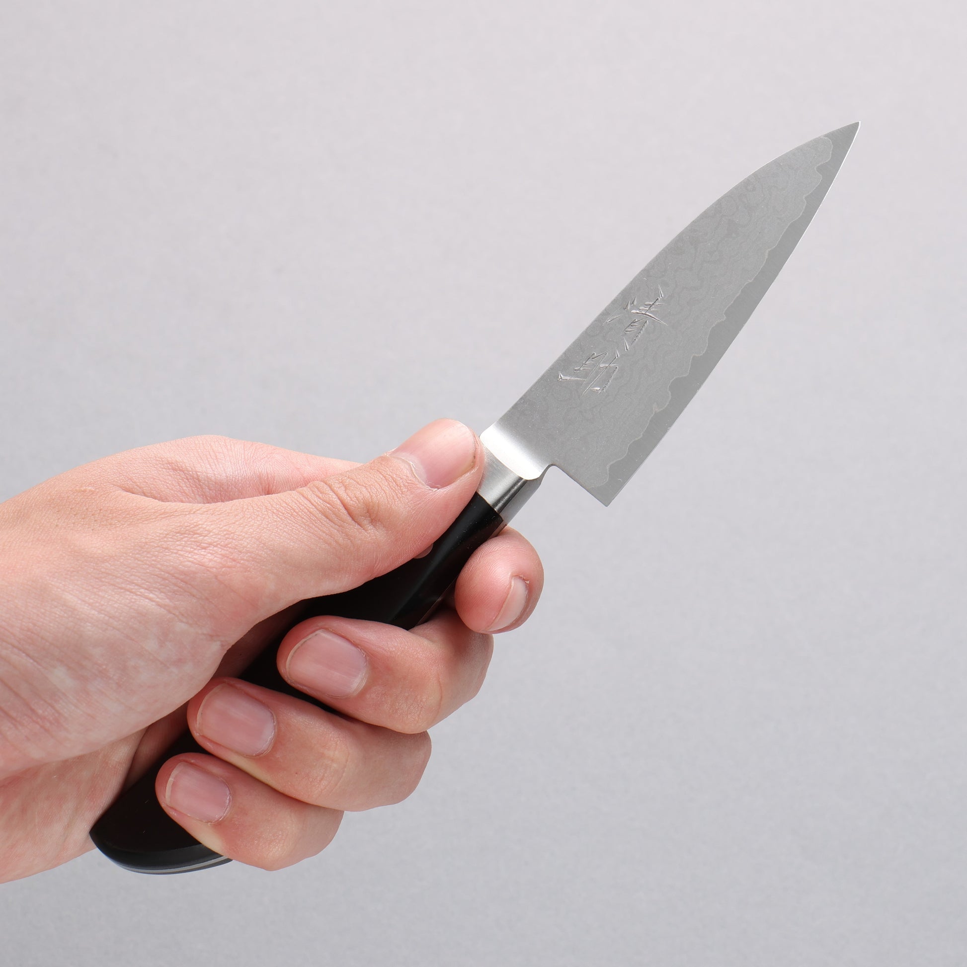 清助 V金10号 ダマスカス ペティーナイフ 80mm 黒合板柄 - 清助刃物