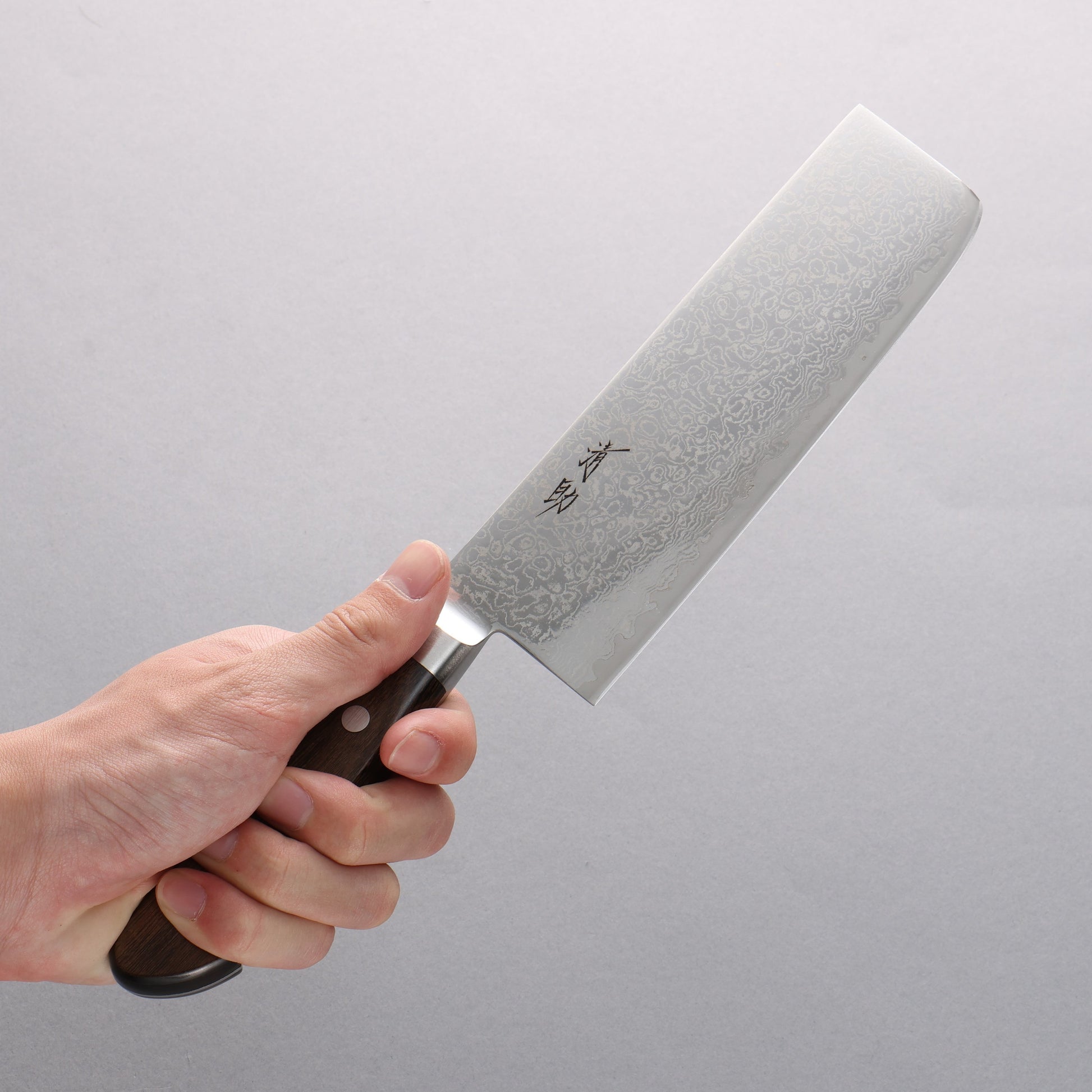 清助 鏡2 AUS10 鏡面仕上げ ダマスカス 菜切包丁 165mm 茶合板柄 - 清助刃物