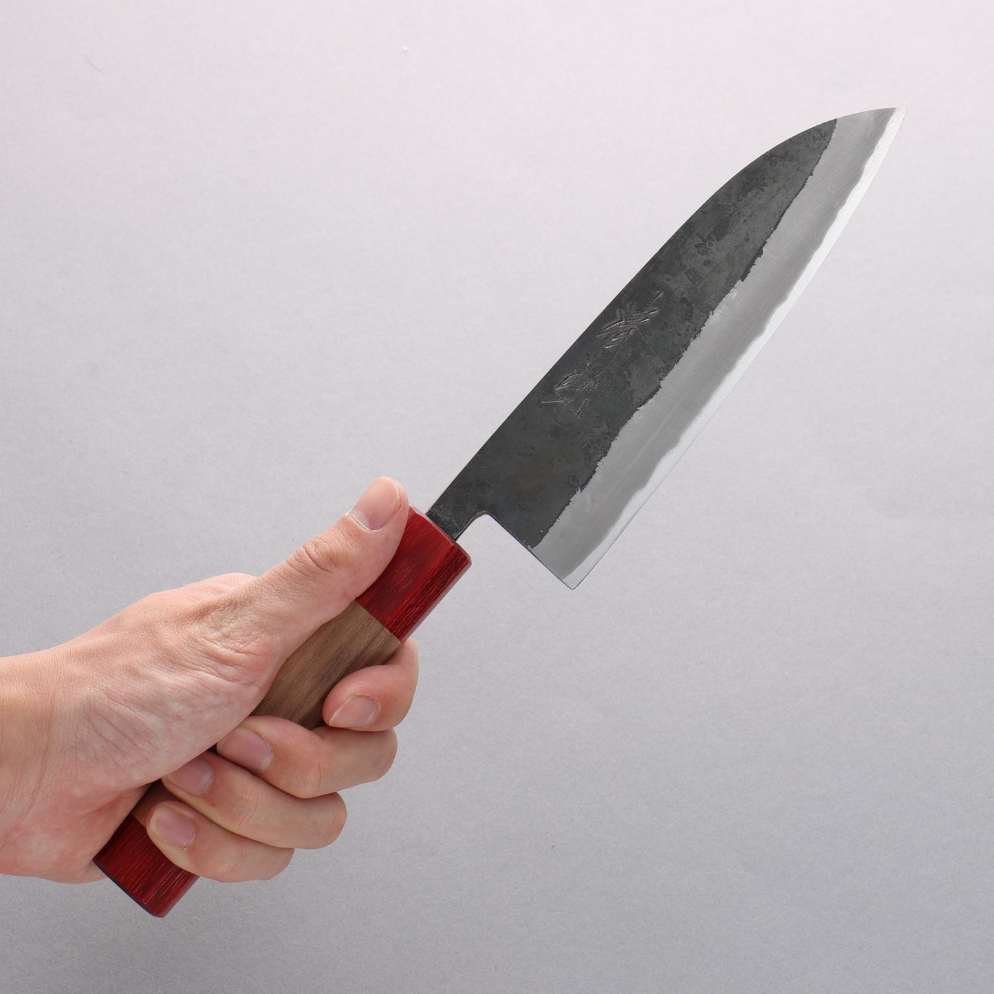清助 胡桃 青紙 黒打 三徳包丁 165mm ウォルナット (両側赤口輪)柄 - 清助刃物