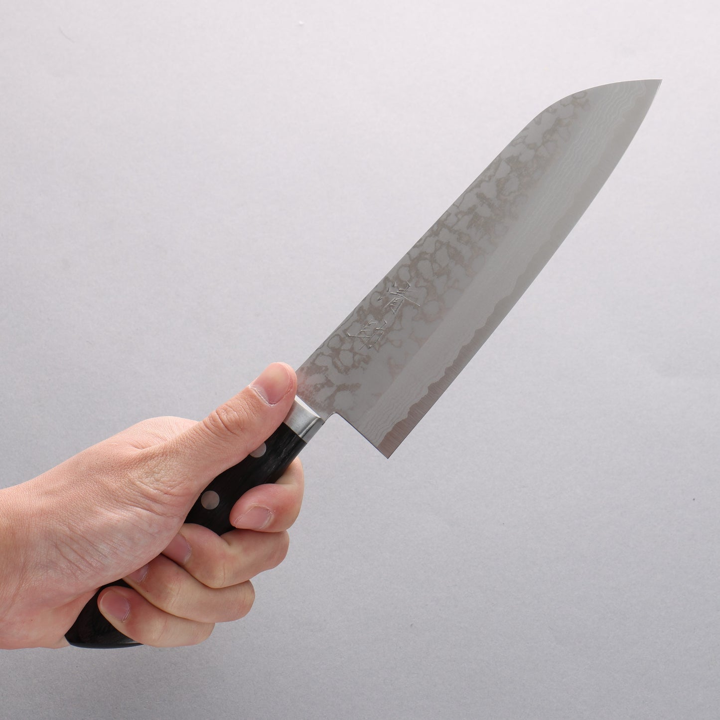 清助 V金10号 ダマスカス 三徳包丁 165mm 黒合板柄 - 清助刃物