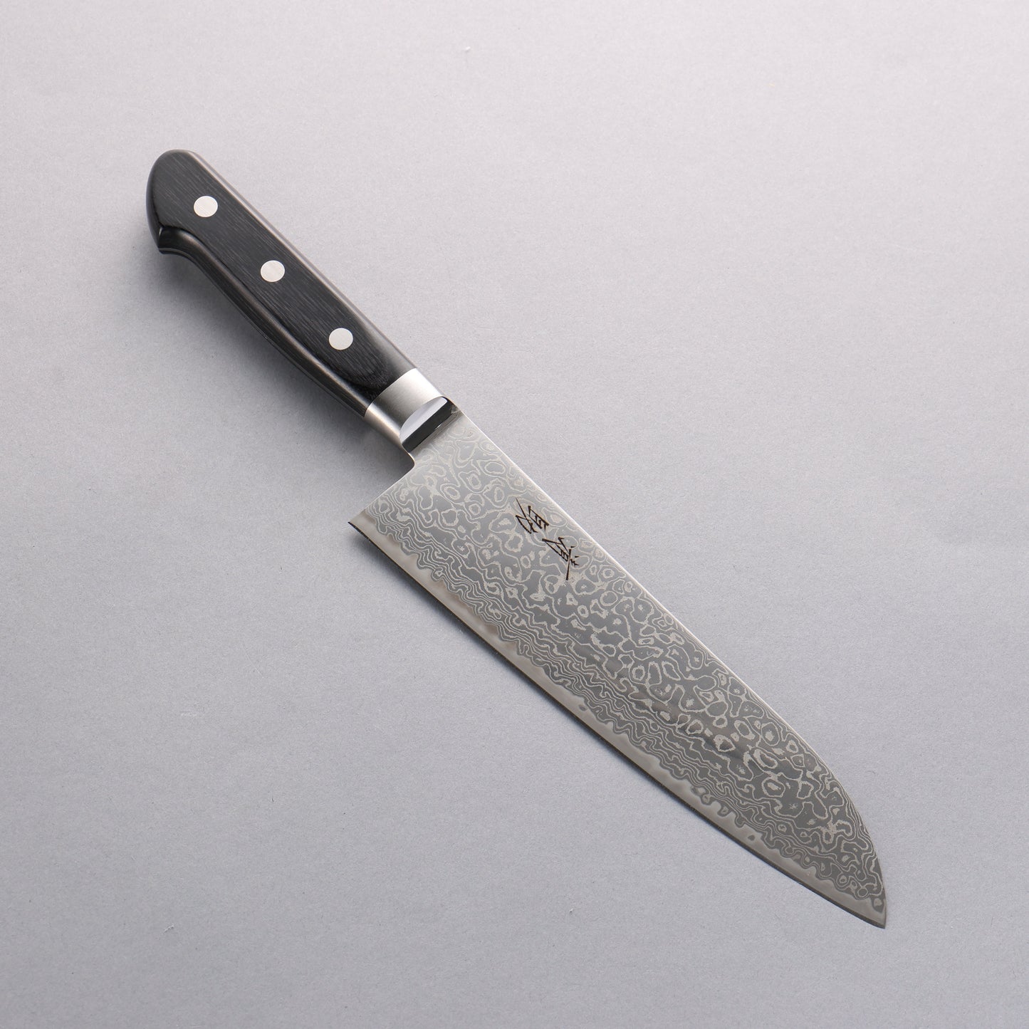 清助 鏡2 AUS10 鏡面仕上げ ダマスカス 三徳包丁 180mm 黒合板柄 - 清助刃物
