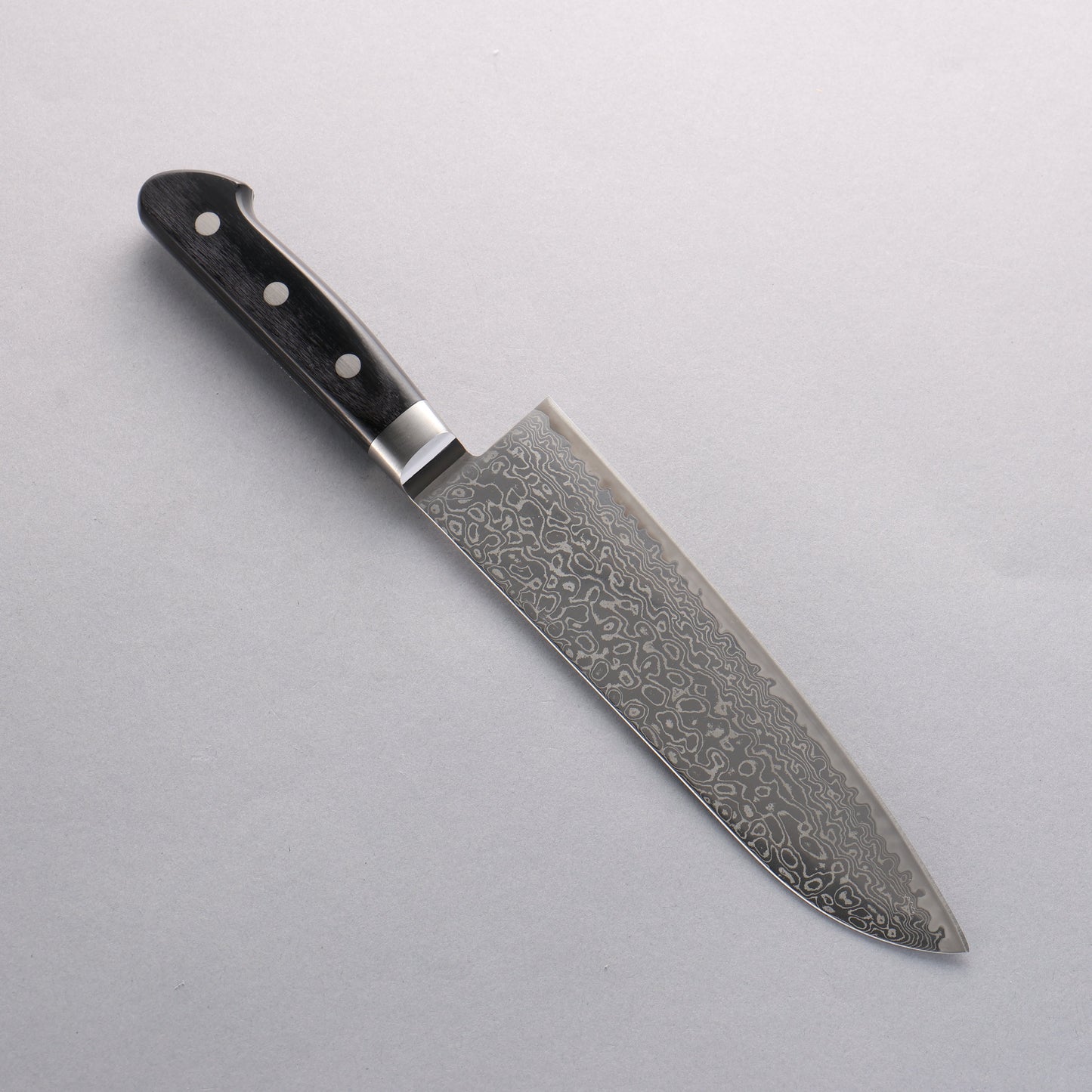 清助 鏡2 AUS10 鏡面仕上げ ダマスカス 三徳包丁 180mm 黒合板柄 - 清助刃物