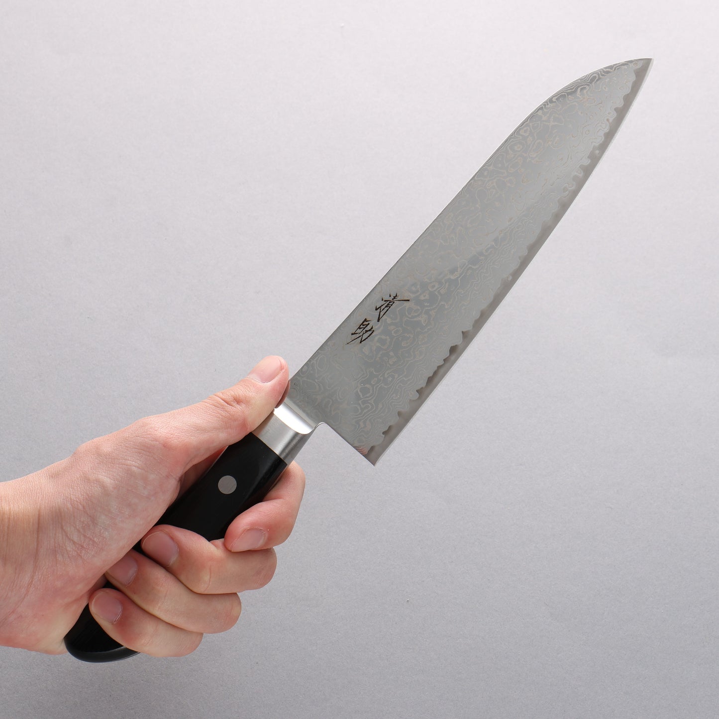 清助 鏡2 AUS10 鏡面仕上げ ダマスカス 三徳包丁 180mm 黒合板柄 - 清助刃物