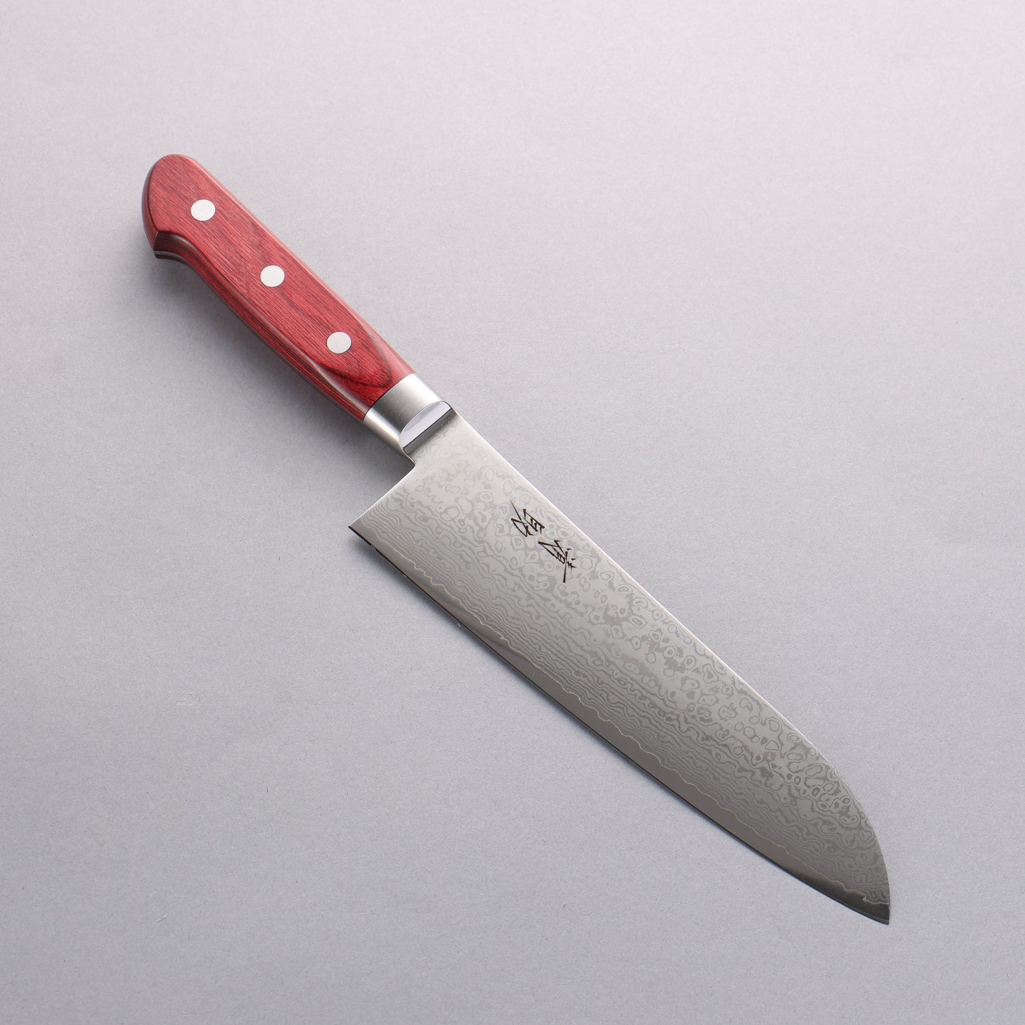 清助 V金10号 33層 鏡面仕上げ ダマスカス 三徳包丁 180mm 赤合板柄 - 清助刃物