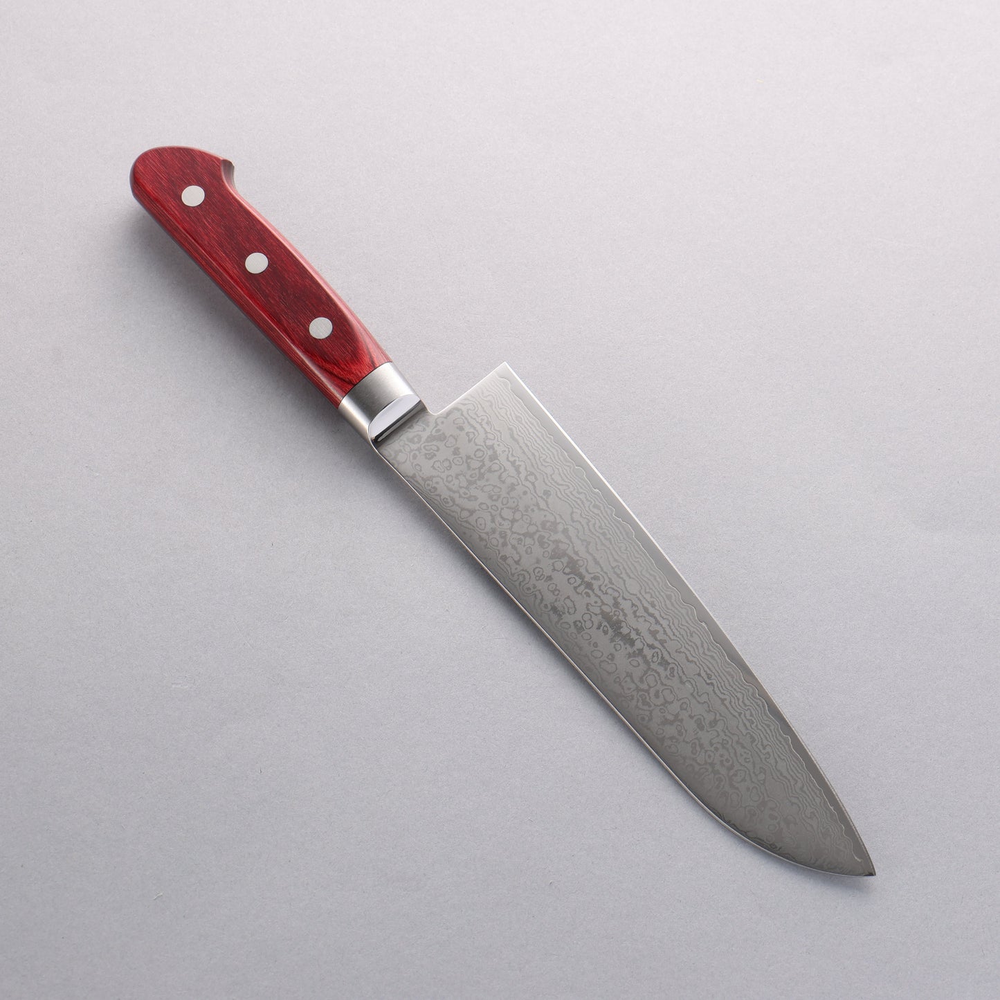 清助 V金10号 33層 鏡面仕上げ ダマスカス 三徳包丁 180mm 赤合板柄 - 清助刃物