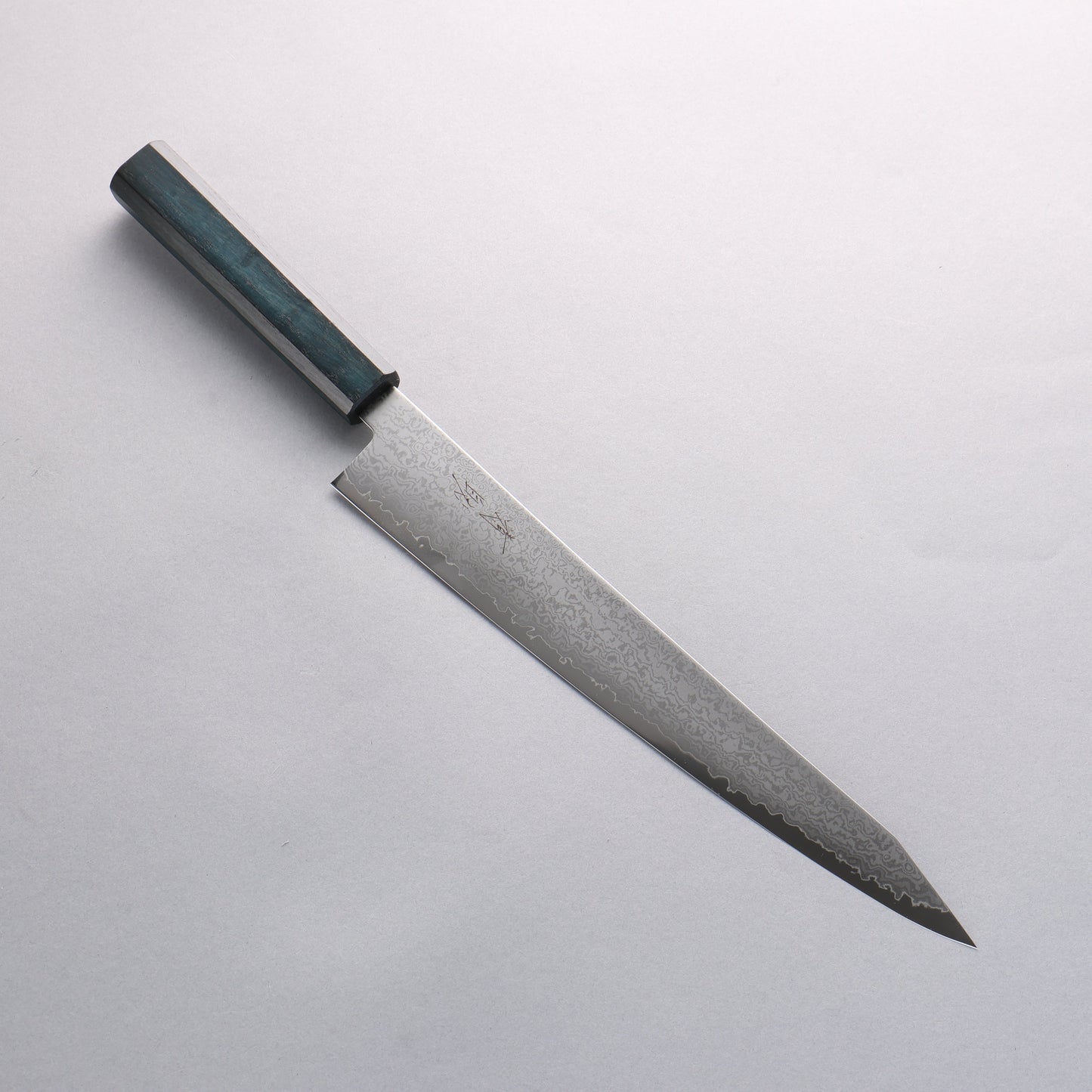 清助 V金10号 ダマスカス 切付筋引包丁 270mm 樫 (藍染め)柄 - 清助刃物