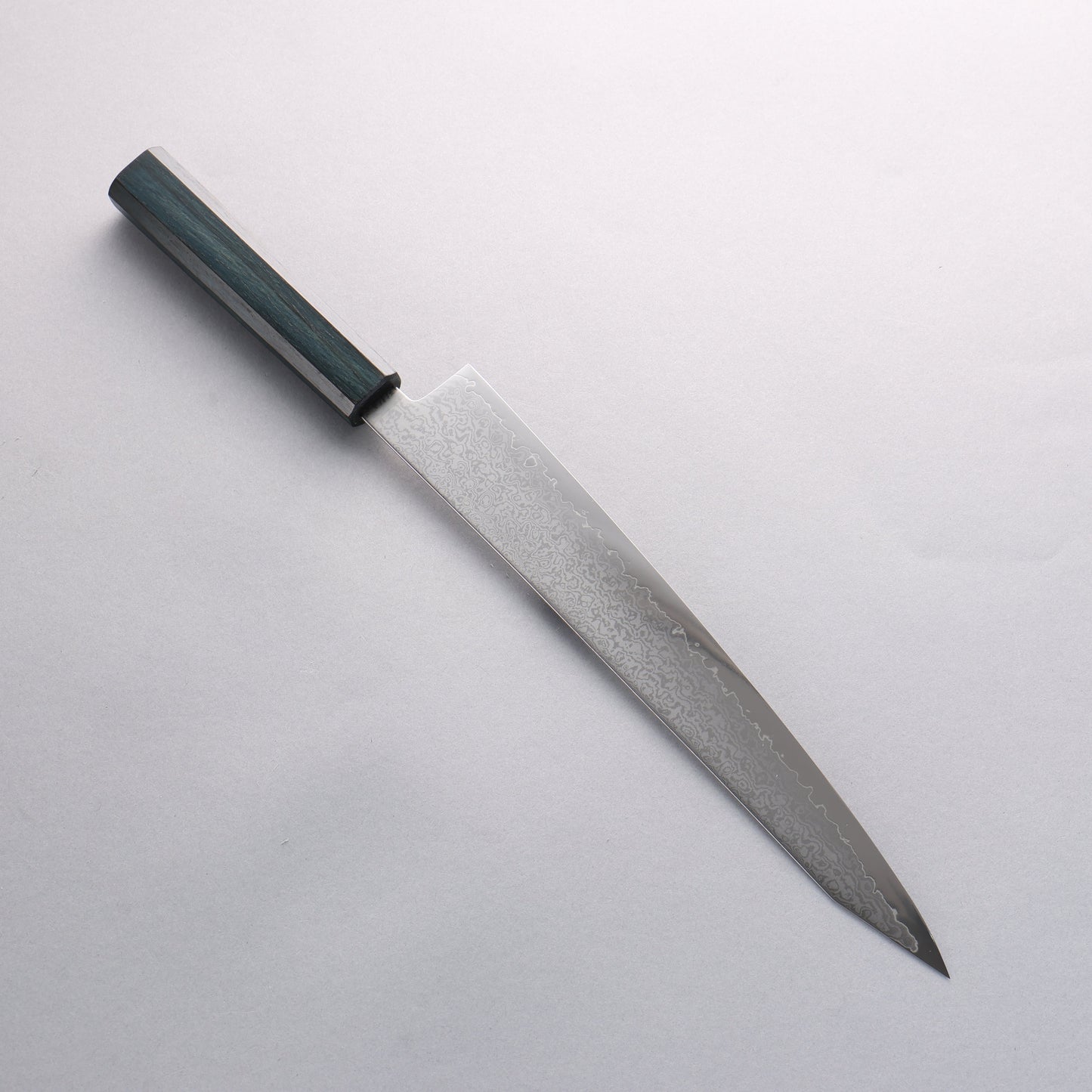 清助 V金10号 ダマスカス 切付筋引包丁 270mm 樫 (藍染め)柄 - 清助刃物