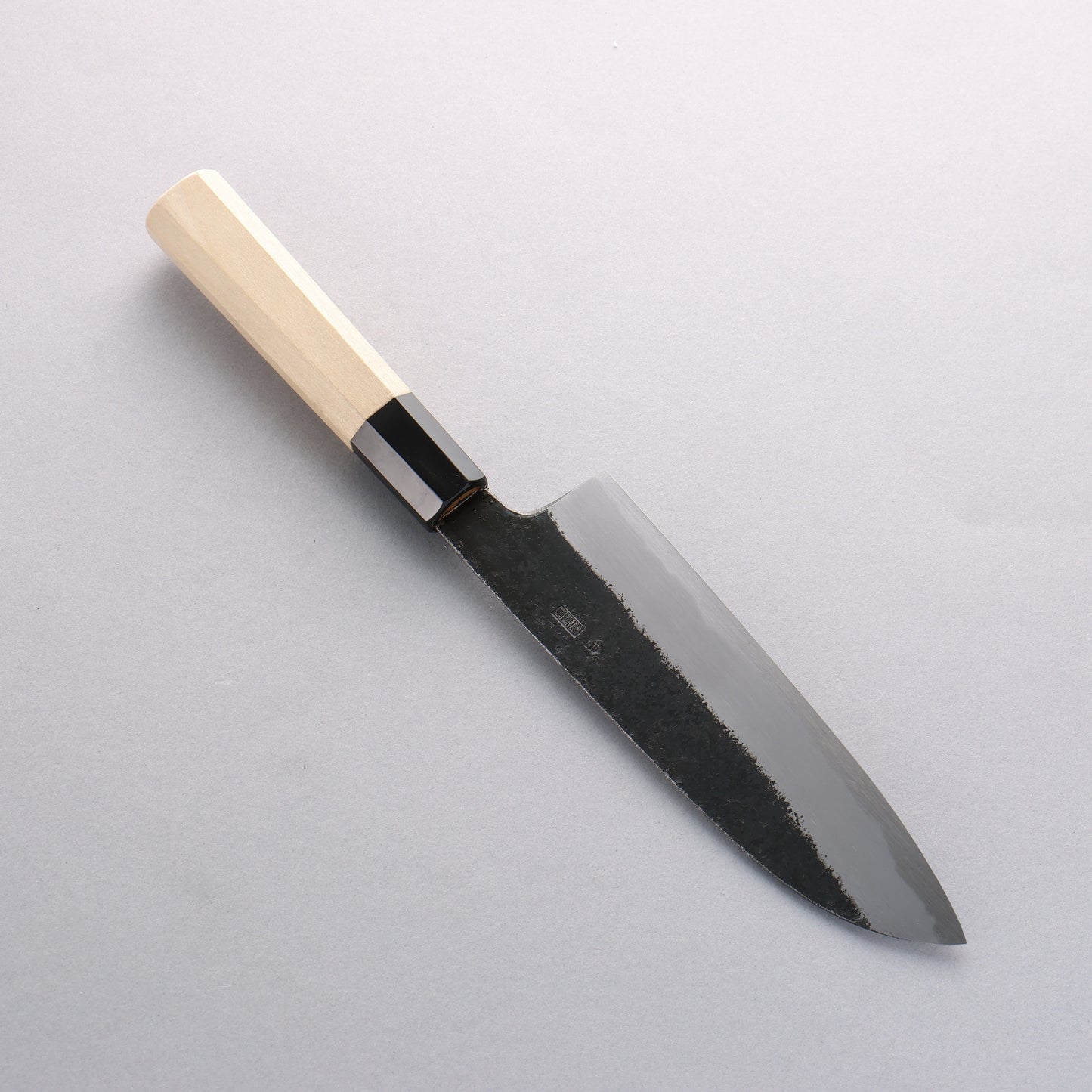 菊月 白ニ鋼 黒仕上げ 三徳包丁 180mm 朴柄 - 清助刃物