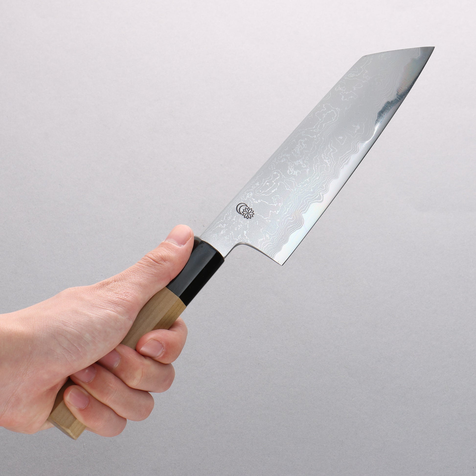 菊月 青一鋼 ダマスカス 切付三徳包丁 180mm 朴柄 - 清助刃物