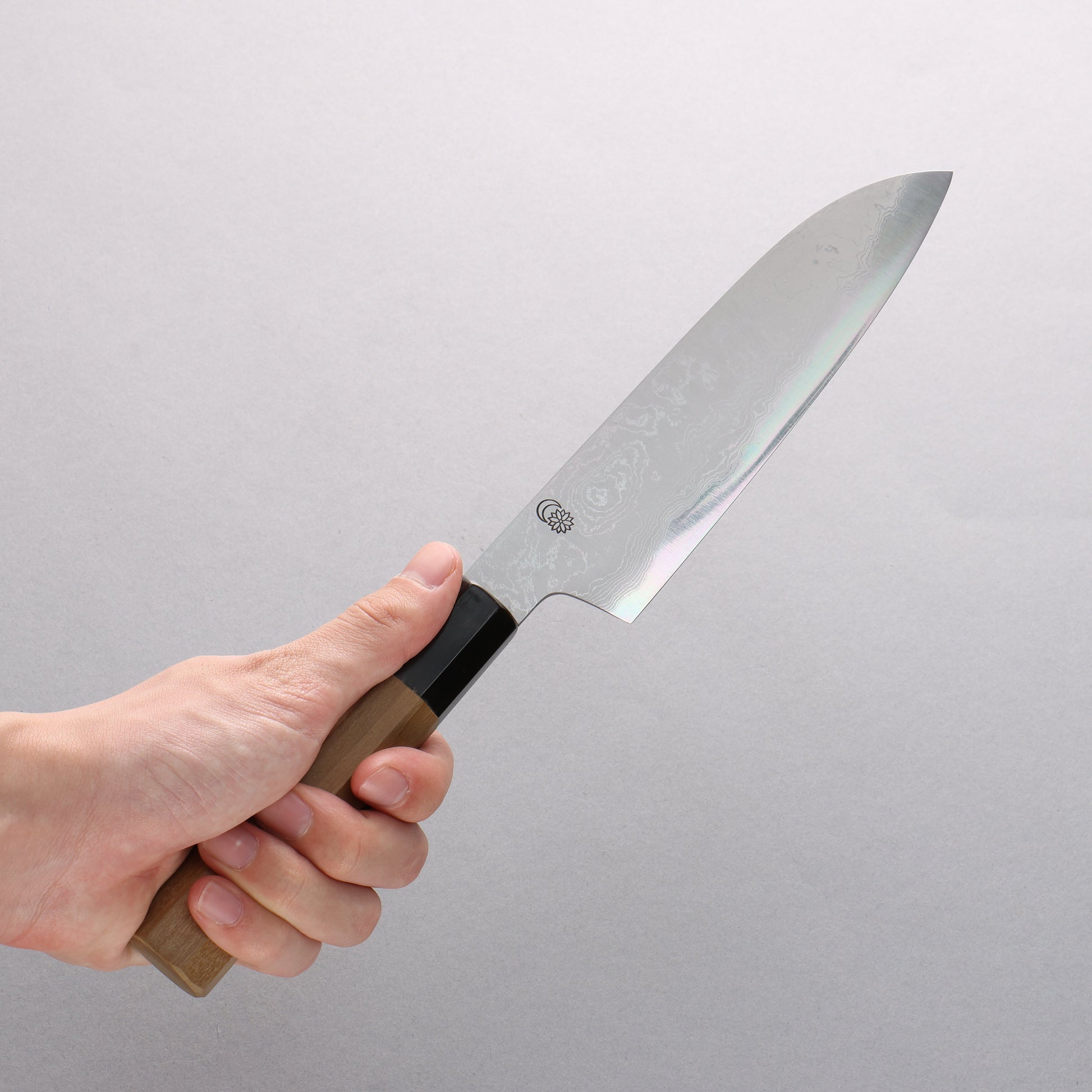 菊月 青一鋼 ダマスカス 三徳包丁 180mm 朴柄 - 清助刃物