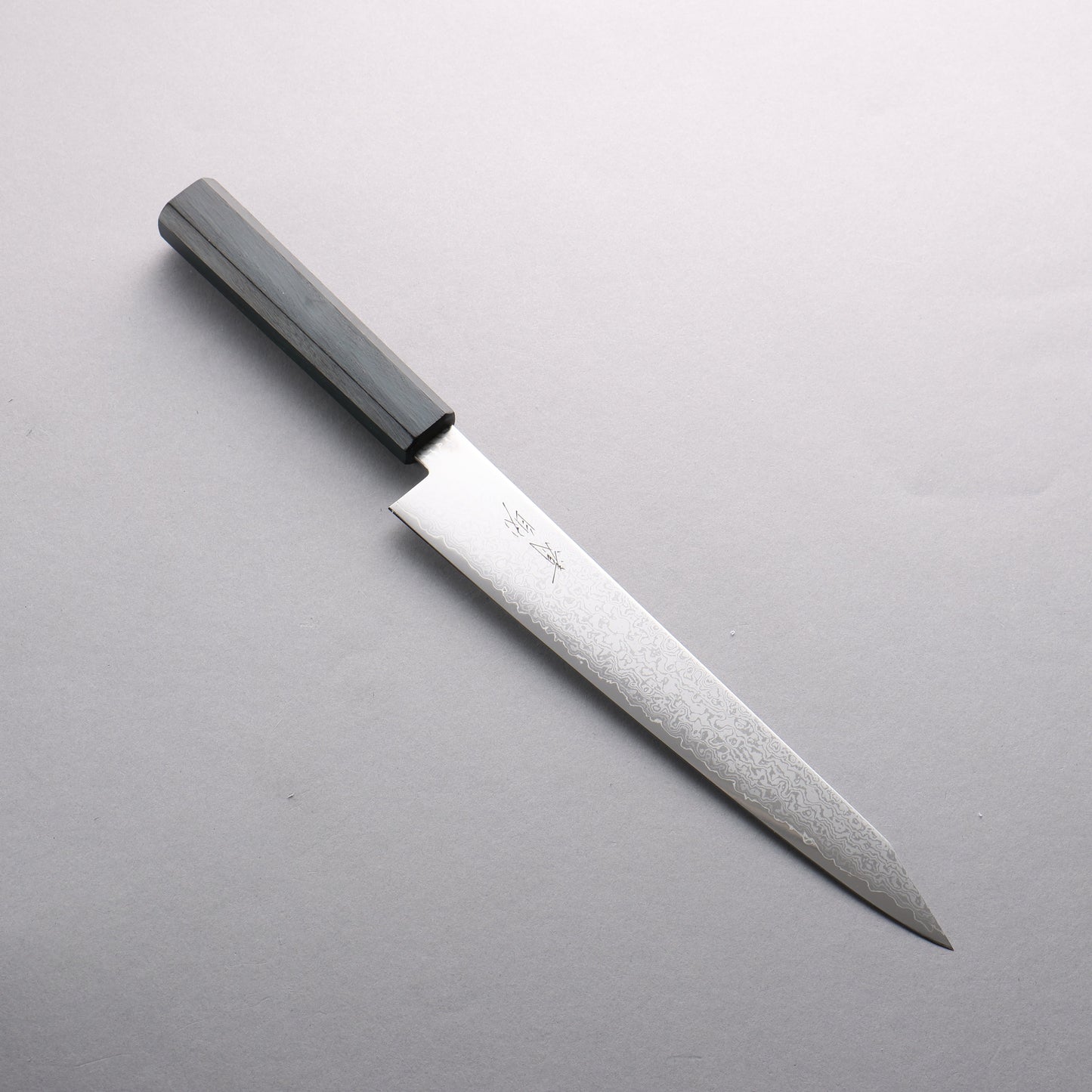 清助 V金10号 ダマスカス 切付筋引包丁 240mm 樫 (藍染め)柄 - 清助刃物