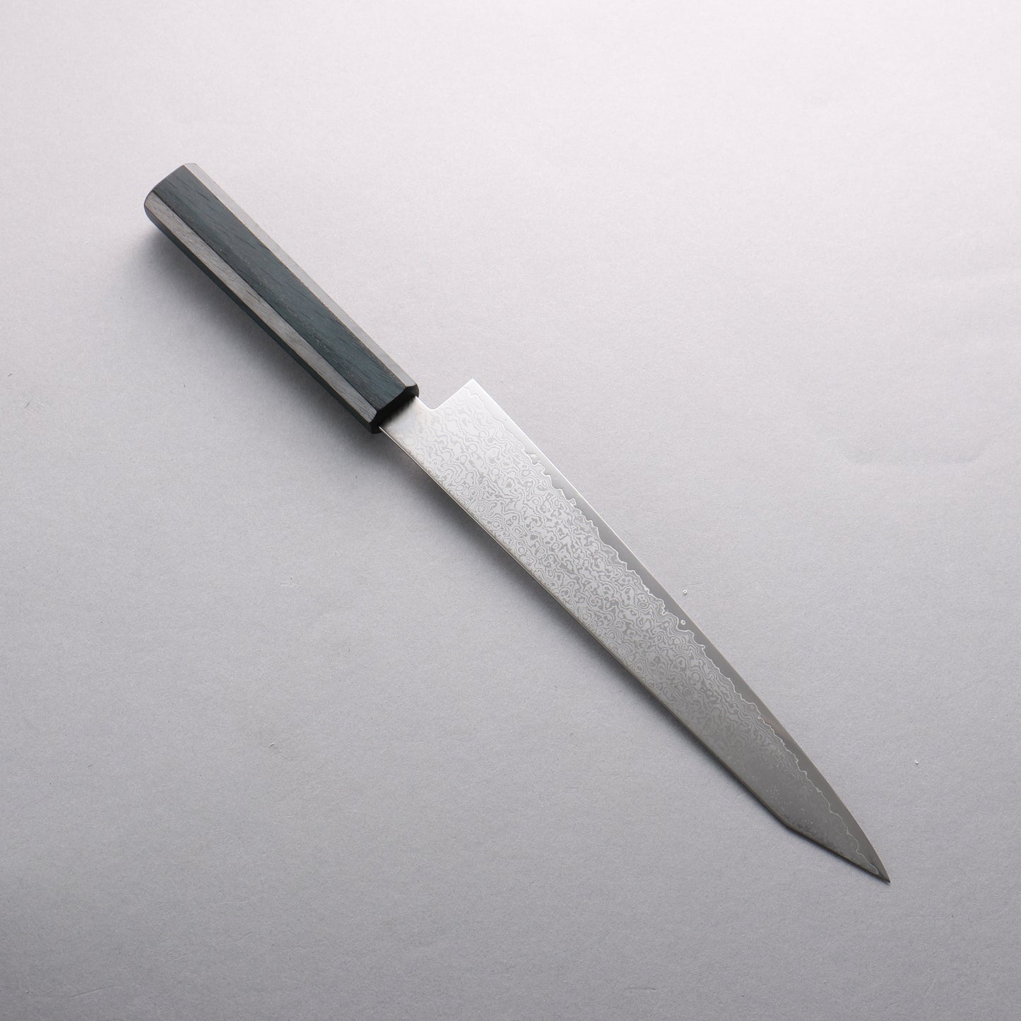 清助 V金10号 ダマスカス 切付筋引包丁 240mm 樫 (藍染め)柄 - 清助刃物