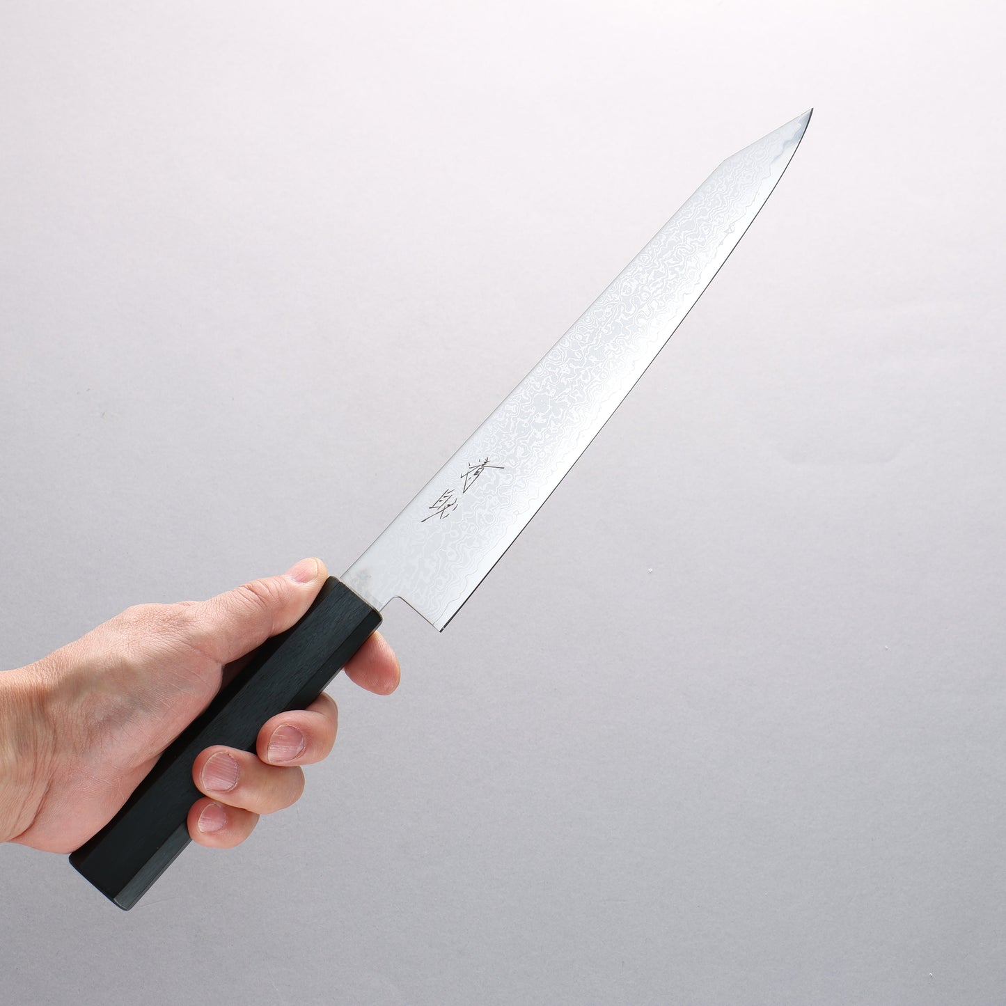 清助 V金10号 ダマスカス 切付筋引包丁 240mm 樫 (藍染め)柄 - 清助刃物