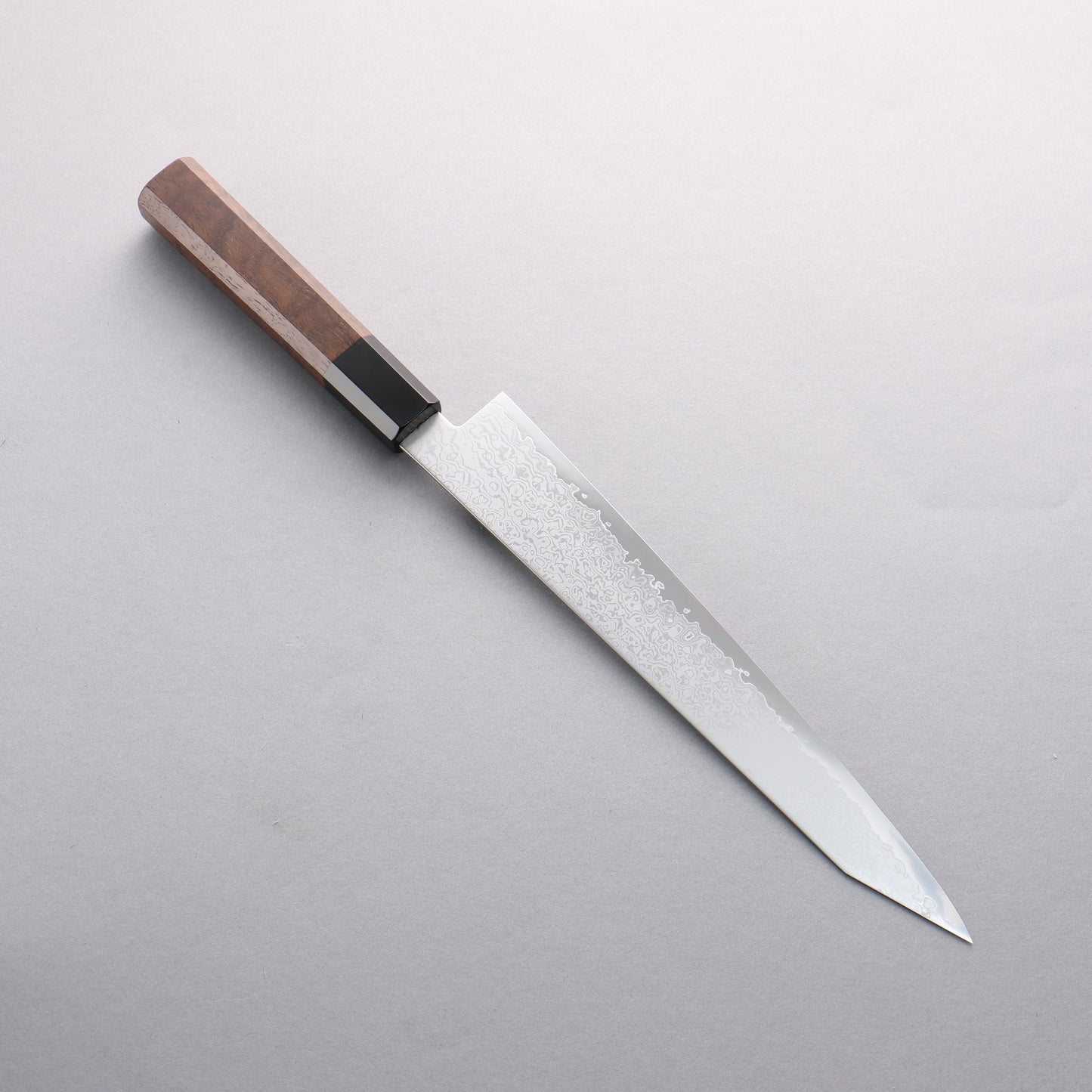 清助 V金10号 ダマスカス 切付筋引包丁 240mm ウォルナット柄 - 清助刃物