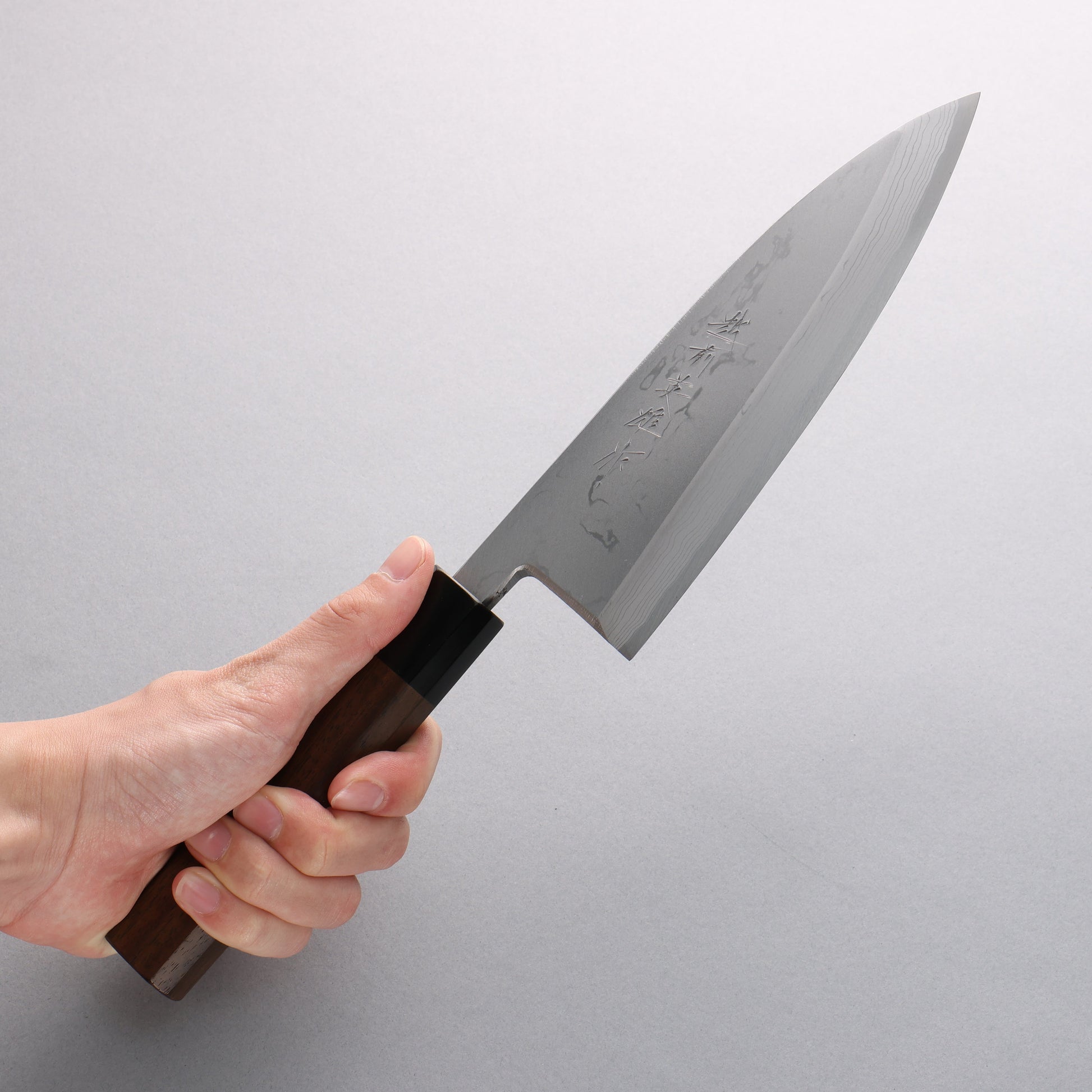 北岡 英雄 青ニ鋼 ダマスカス 出刃包丁 180mm 紫檀柄 - 清助刃物