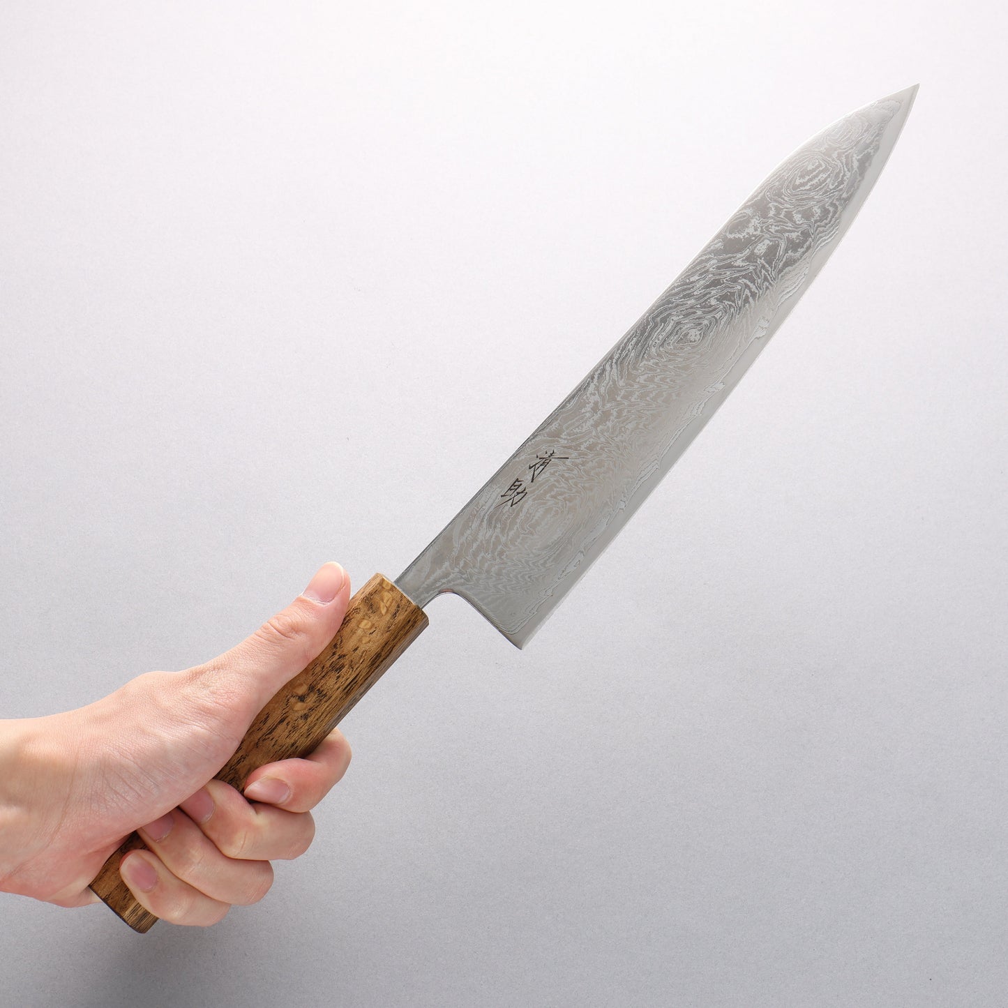 清助 波 AUS10 鏡面仕上げ ダマスカス 牛刀包丁 240mm 樫柄 - 清助刃物