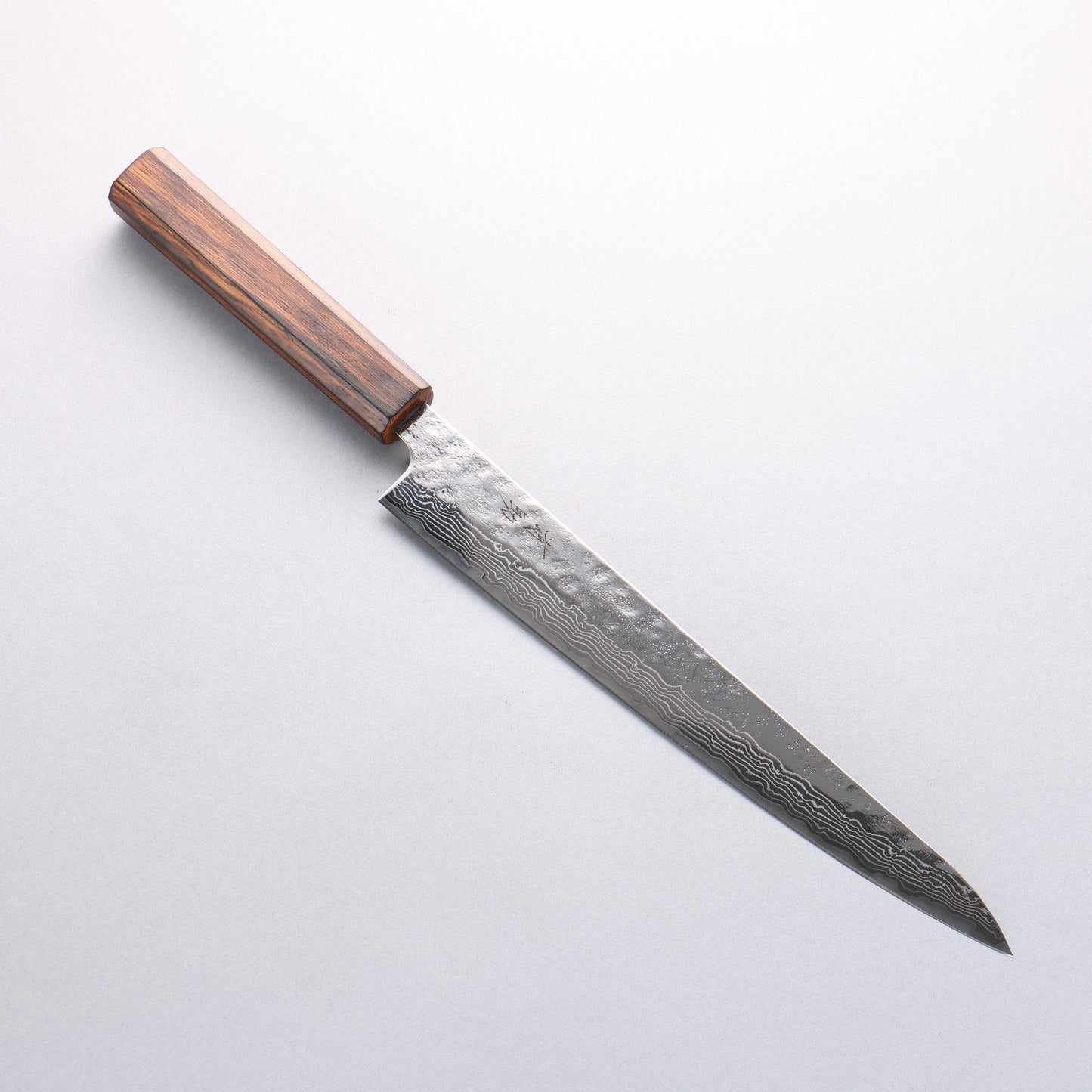 清助 ステンレス 440C 鎚目 ダマスカス 磨き仕上げ 筋引包丁 240mm 樫柄 - 清助刃物