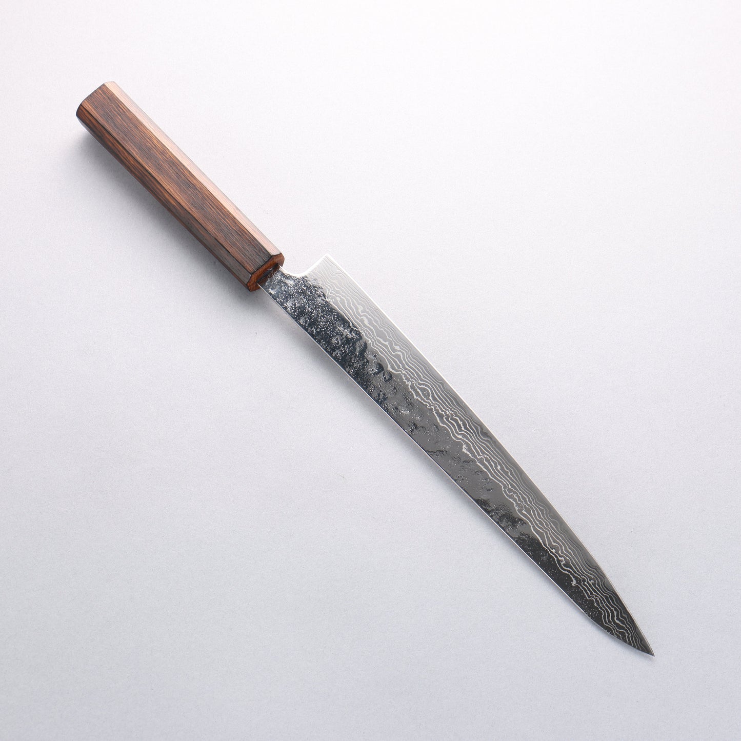 清助 ステンレス 440C 鎚目 ダマスカス 磨き仕上げ 筋引包丁 240mm 樫柄 - 清助刃物