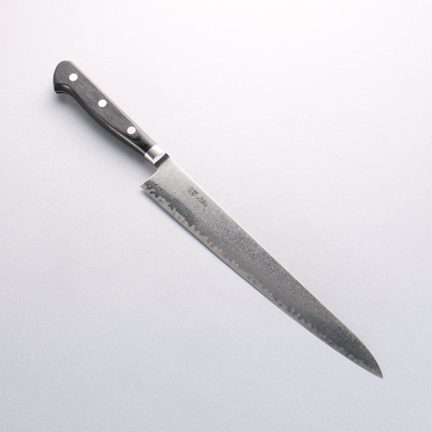 清助 鏡2 AUS10 鏡面仕上げ ダマスカス 筋引包丁 240mm 黒合板柄 - 清助刃物