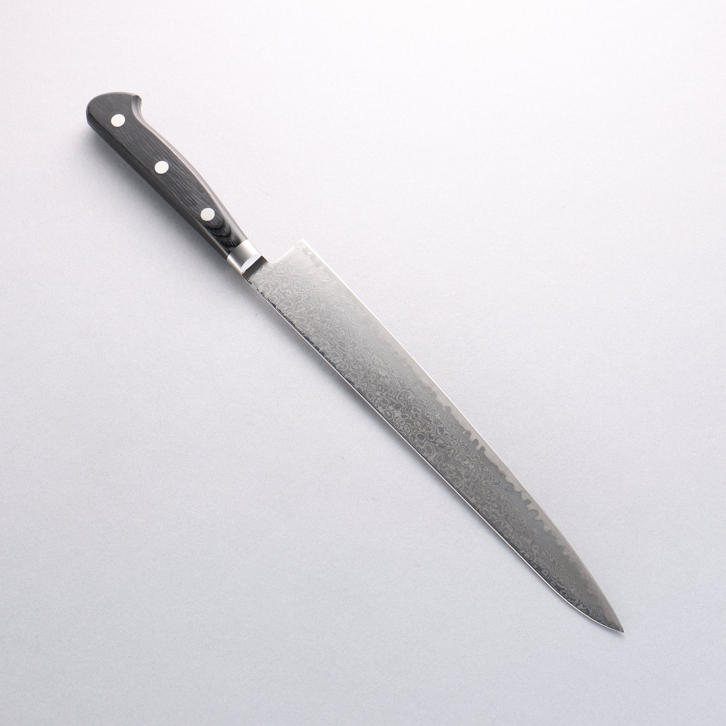清助 鏡2 AUS10 鏡面仕上げ ダマスカス 筋引包丁 240mm 黒合板柄 - 清助刃物