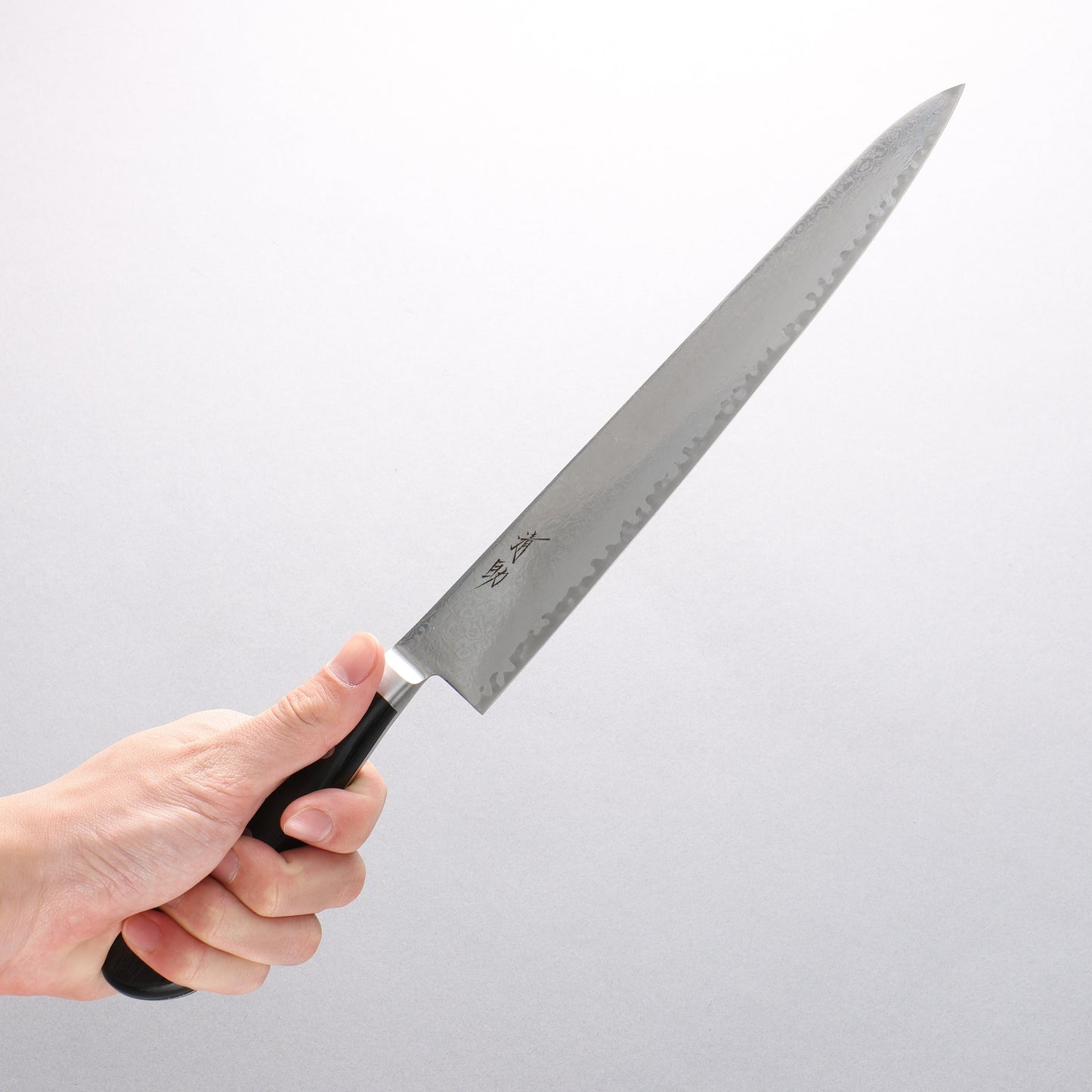 清助 鏡2 AUS10 鏡面仕上げ ダマスカス 筋引包丁 240mm 黒合板柄 - 清助刃物