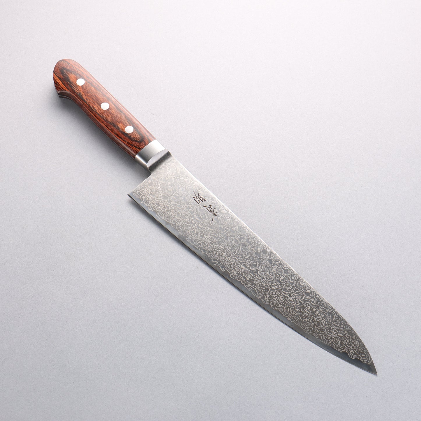 清助 木星 ZA-18 鏡面仕上げ ダマスカス 牛刀包丁 240mm 茶合板柄 - 清助刃物