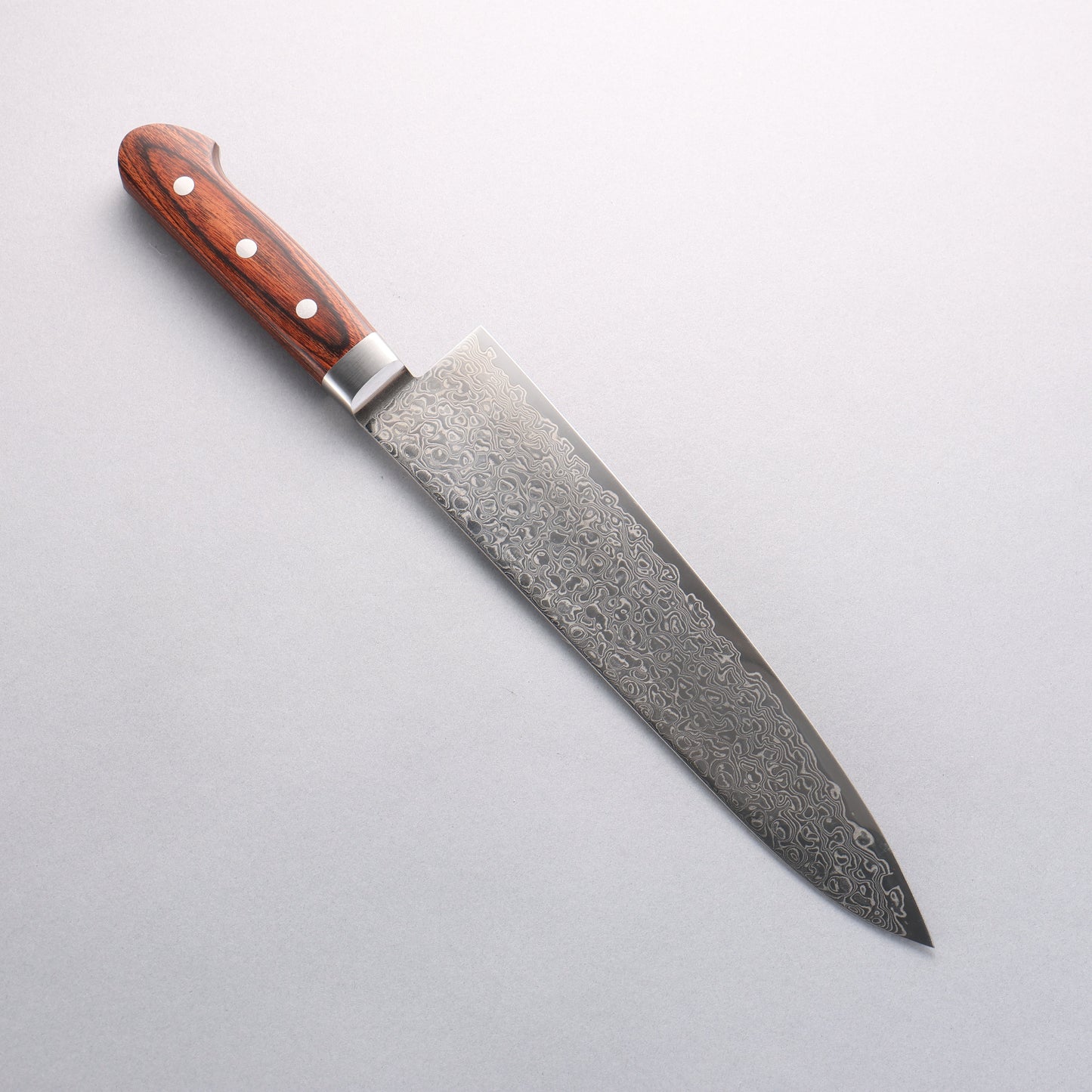 清助 木星 ZA-18 鏡面仕上げ ダマスカス 牛刀包丁 240mm 茶合板柄 - 清助刃物