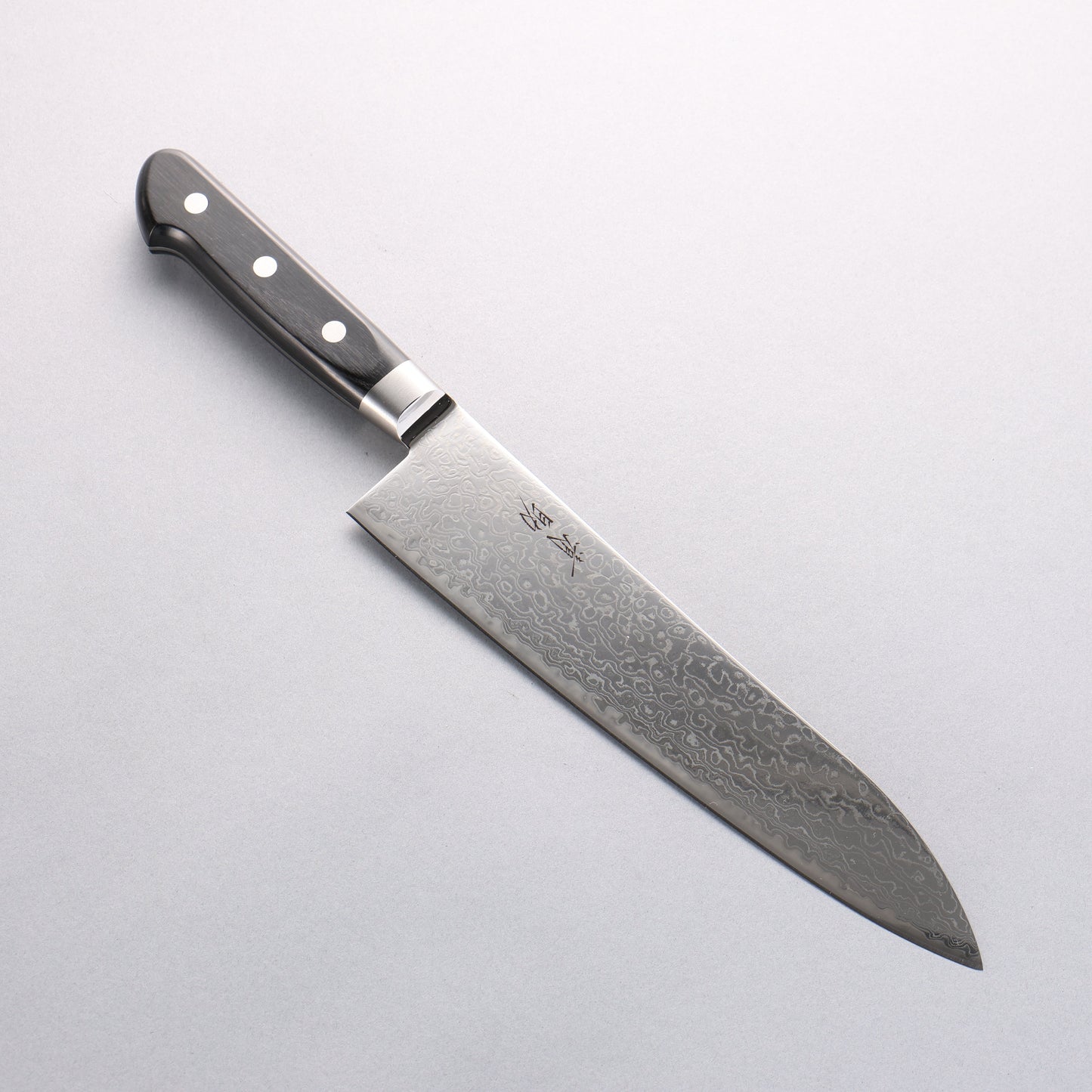 清助 鏡2 AUS10 鏡面仕上げ ダマスカス 牛刀包丁 210mm 黒合板柄 - 清助刃物