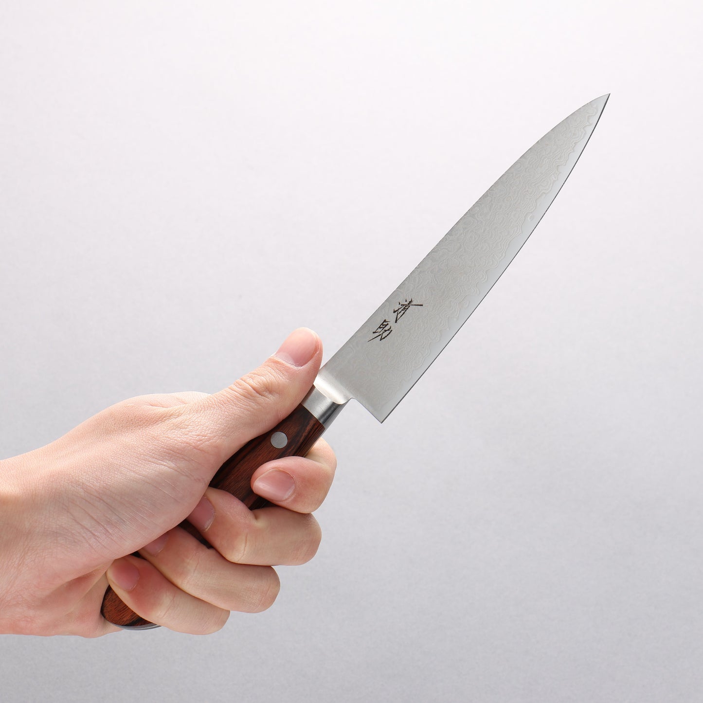 清助 木星 ZA-18 鏡面仕上げ ダマスカス ペティーナイフ 135mm 茶合板柄 - 清助刃物